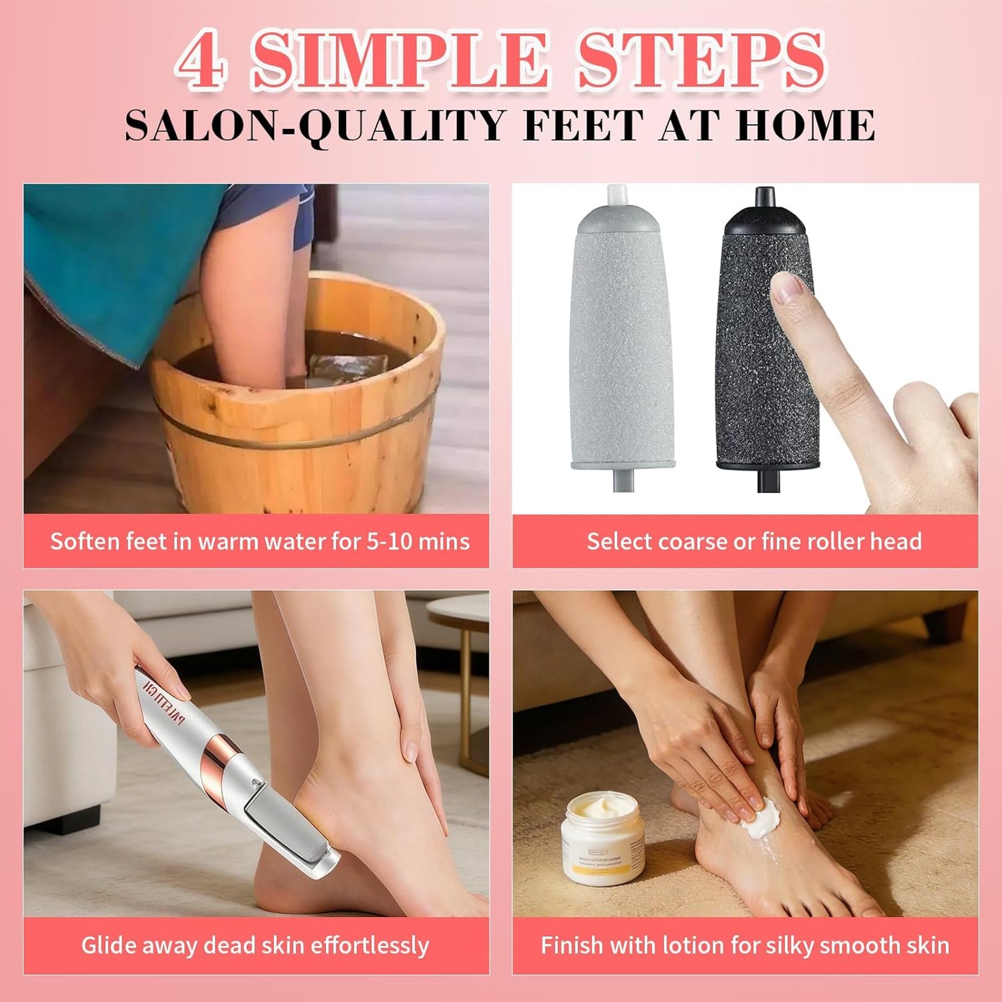 Electric Foot Callus Remover - Dual Roller Heads, 2 Speeds & LED Light | 90-Min Runtime Pedicure Tool