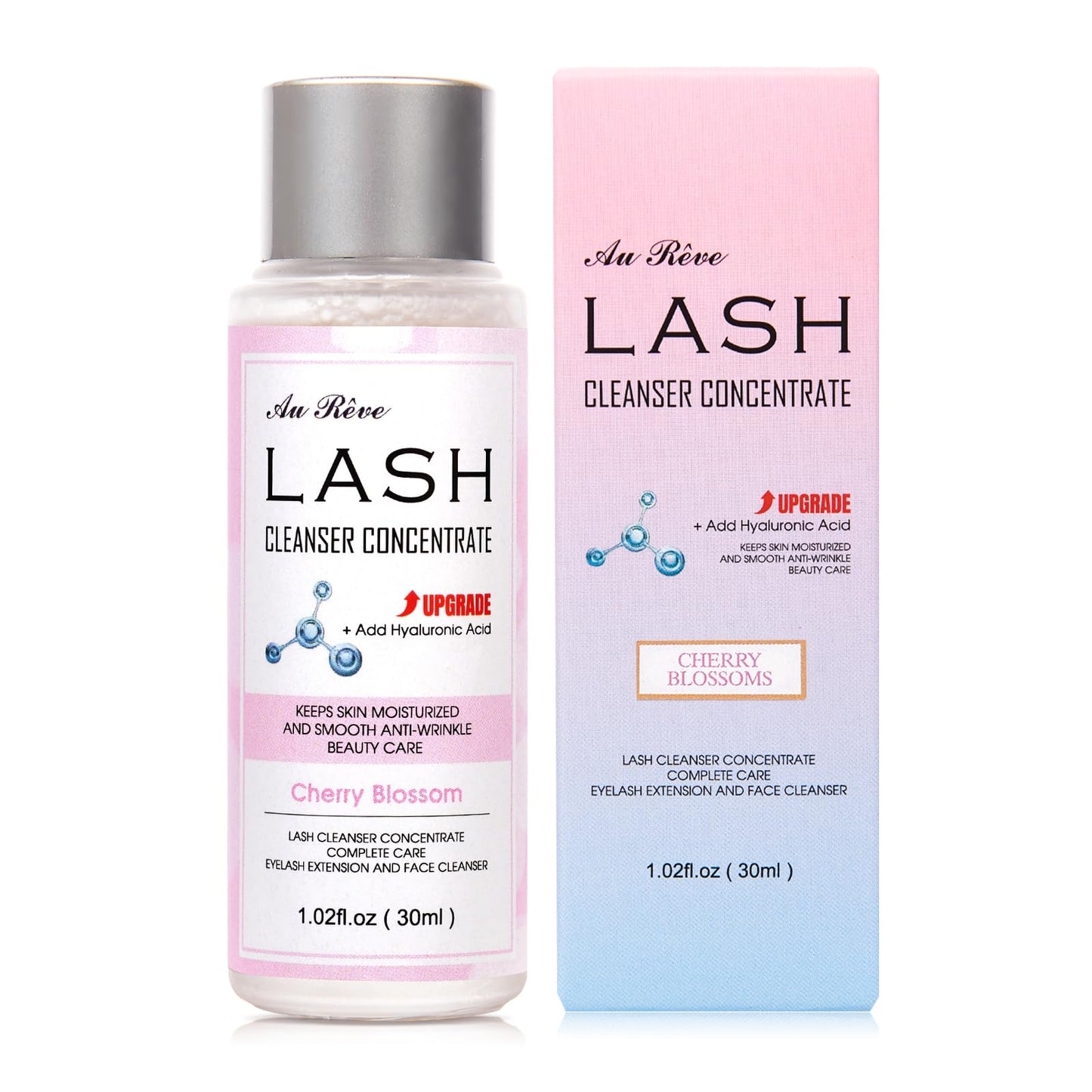 AuReve Lash Shampoo Concentrate 30ml Lash Cleanser Concentrate Add Hyaluronic Acid Oil-Free Lash Extension Shampoo Perfect for Salon，Cherry Blossom
