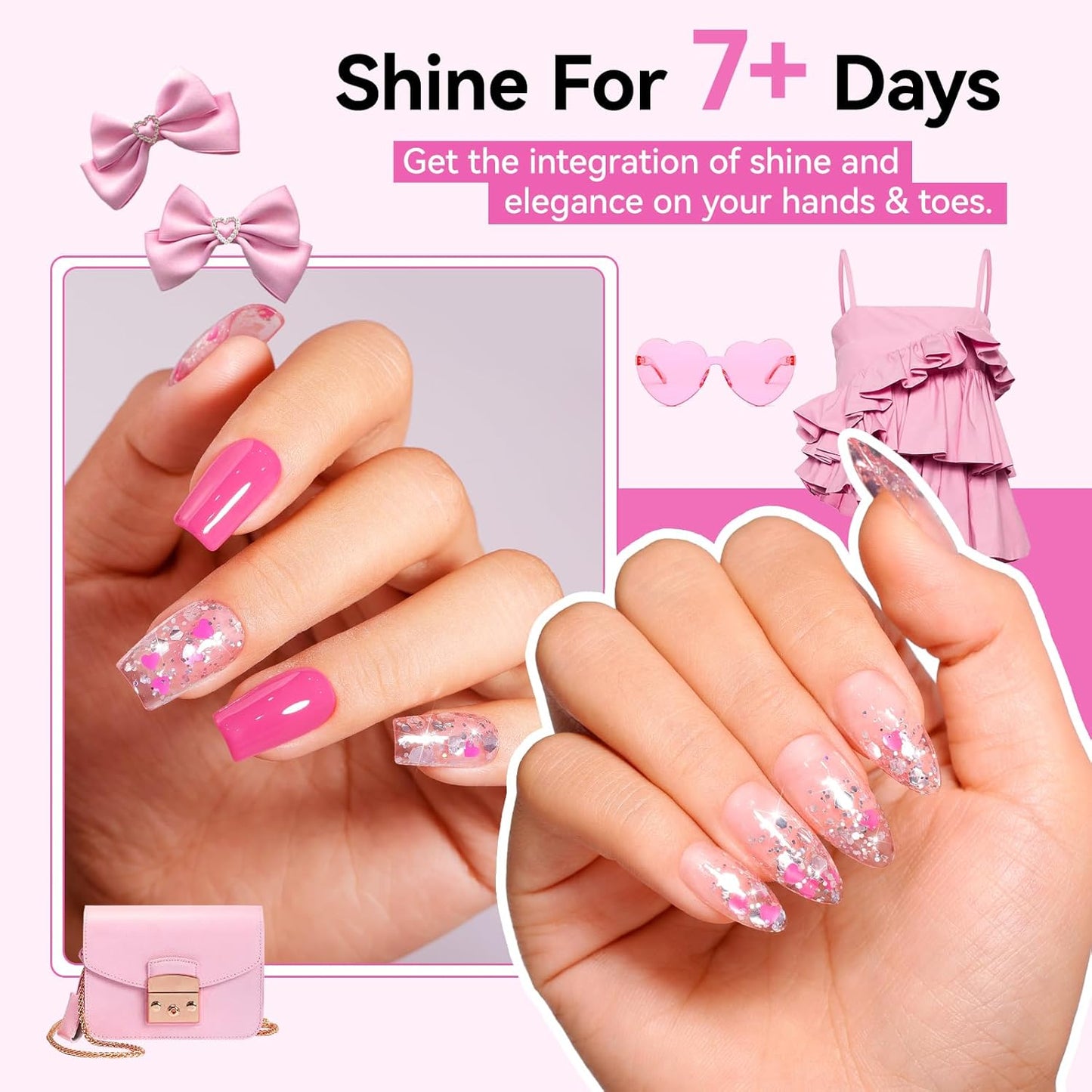 Hot Pink Hearts Confetti Nail Polish - Quick Dry Vegan Formula | Ombre Sparkle for DIY Manicure