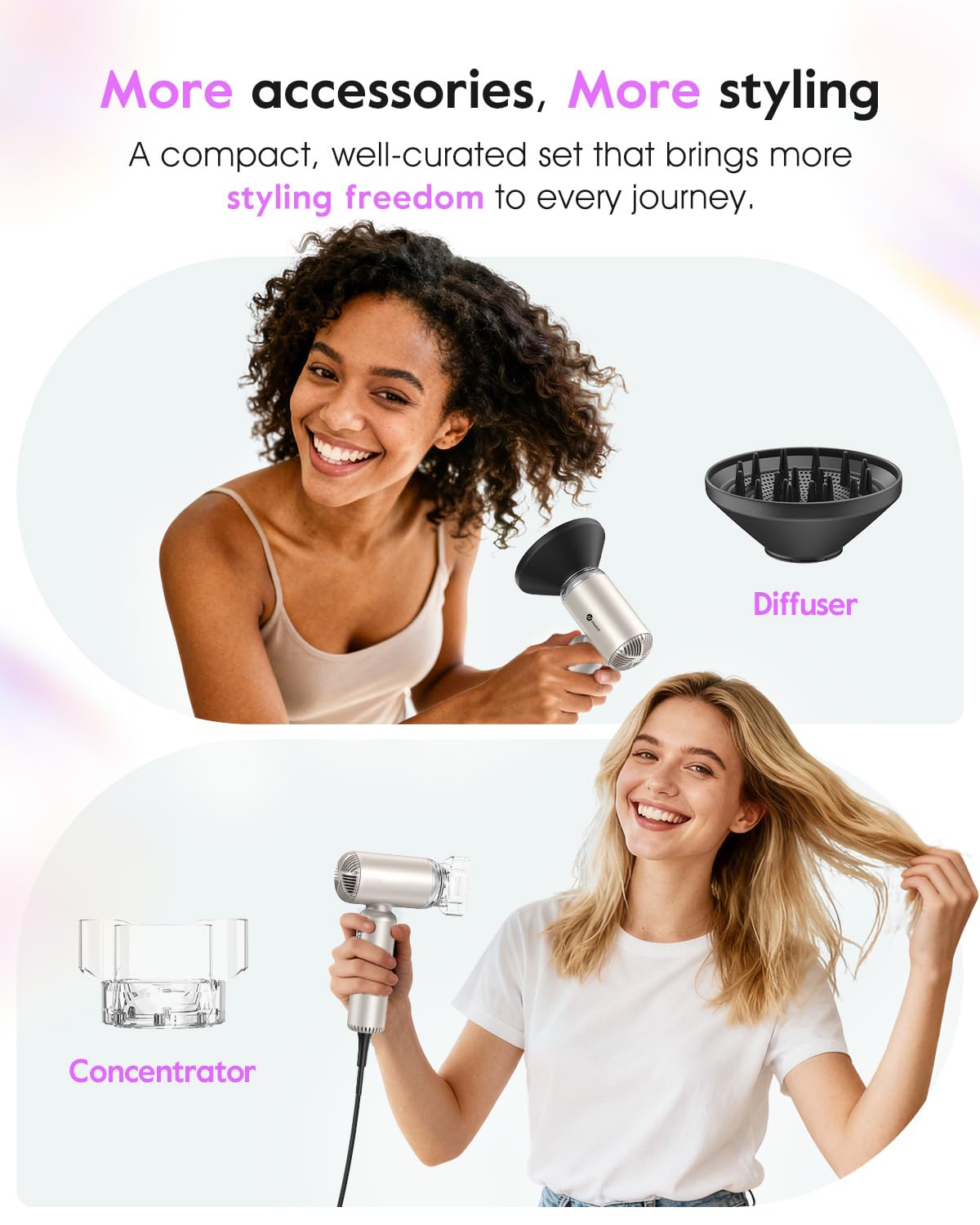 slopehill Dual Voltage Travel Mini Hair Dryer, Lightweight Ionic Blow Dryer, Professional Fast Drying, Compact Portabe Quiet Hairdryer with Magnetic Diffuser for Women, International European 100-240V