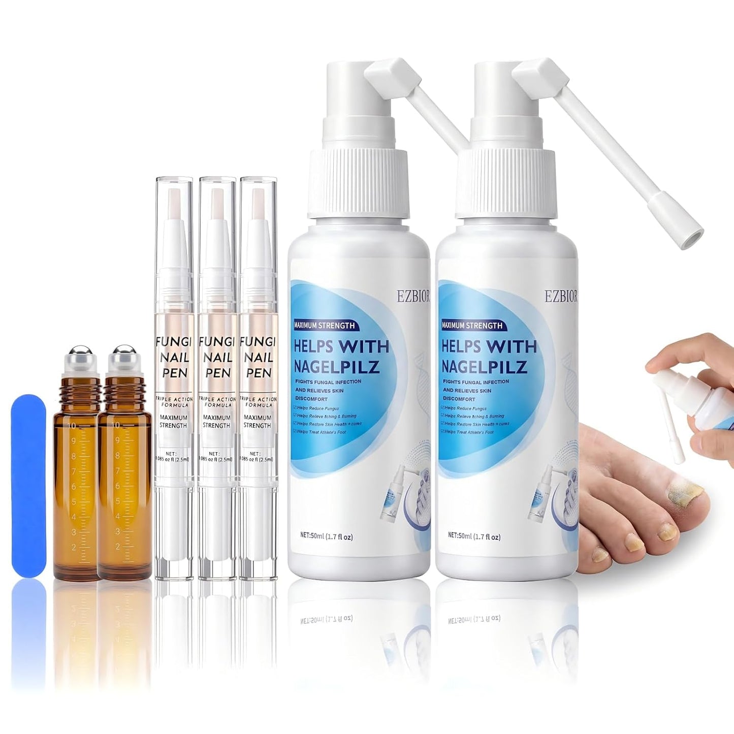 Toenail Fungus Treatment Spray - Extra Strength 25% Undecylenic Acid | 2-Pack with 50ml Solution & Pen