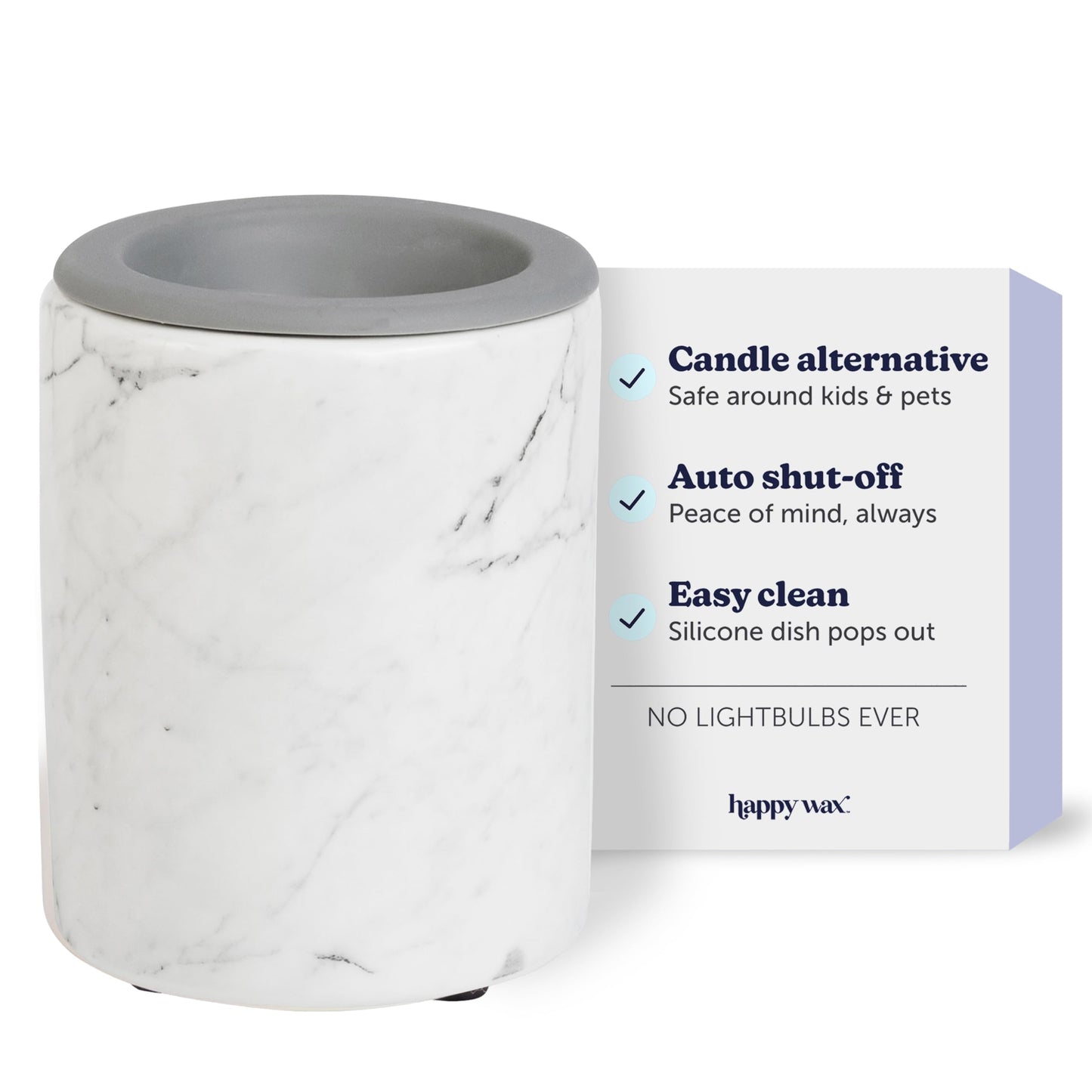 Happy Wax Marble Mini Mod Warmer for Scented Wax - Small Tabletop with Timer - Electric, Ceramic with Removable No Mess Silicone Dish