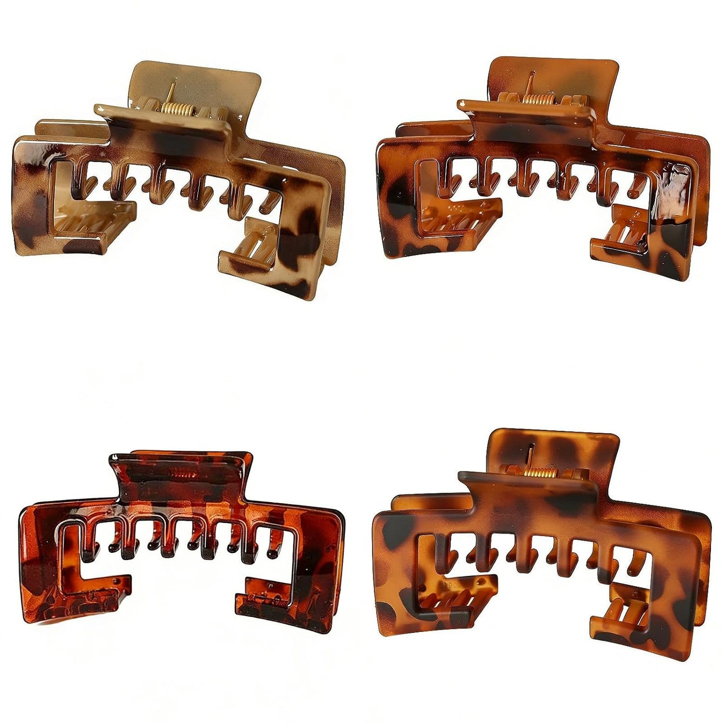 Hat-Friendly Claw Clips for Baseball Caps - Large Tortoise Shell Adjustable Non-Slip Hair Clips | 4-Pack Leopard, 10CM