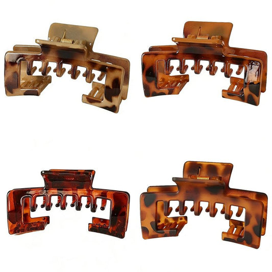 Hat-Friendly Claw Clips for Baseball Caps - Large Tortoise Shell Adjustable Non-Slip Hair Clips | 4-Pack Leopard, 10CM