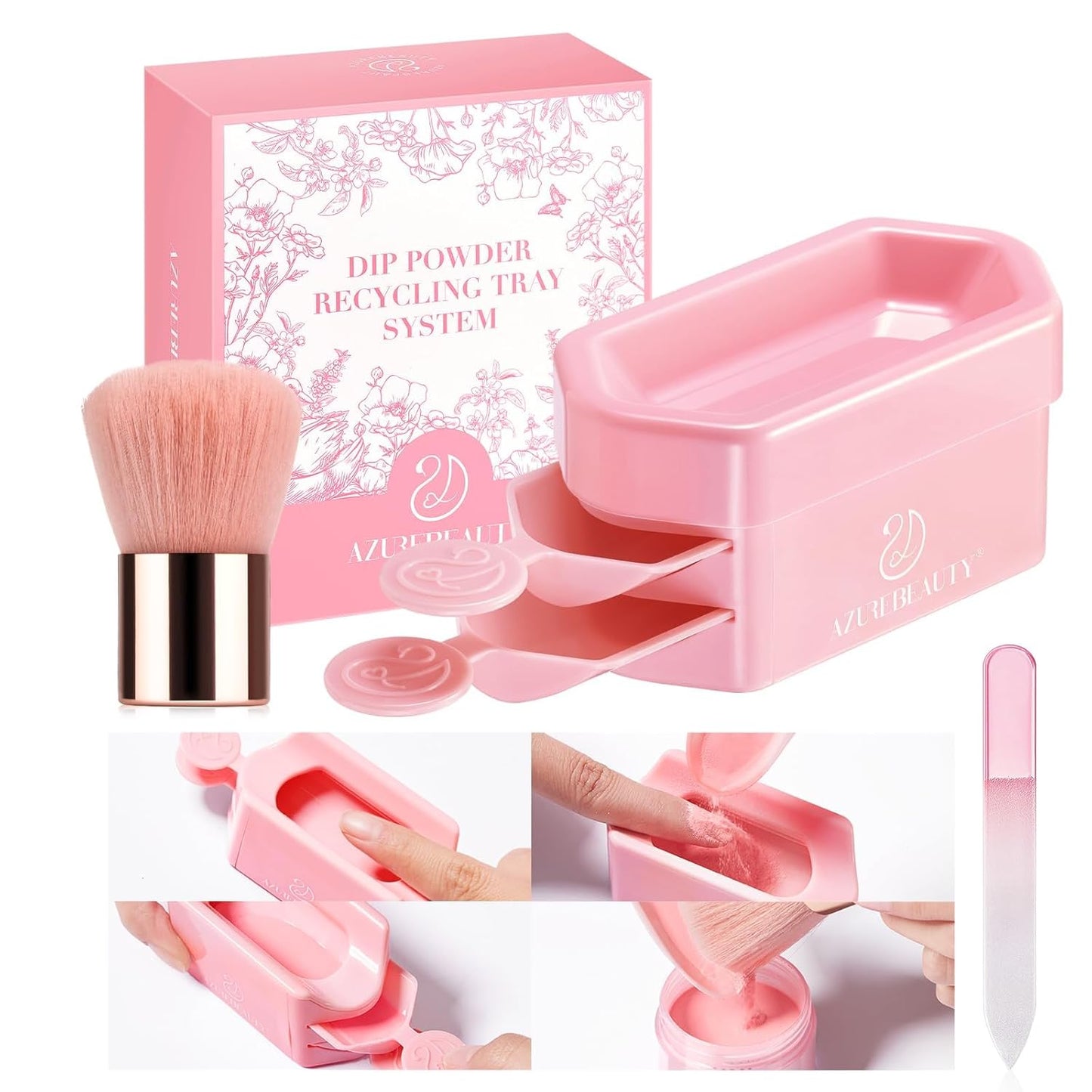 Dip Powder Recycling Tray System - Triple Layer Nail Dip Powder Container with Tools | Essential Manicure Kit