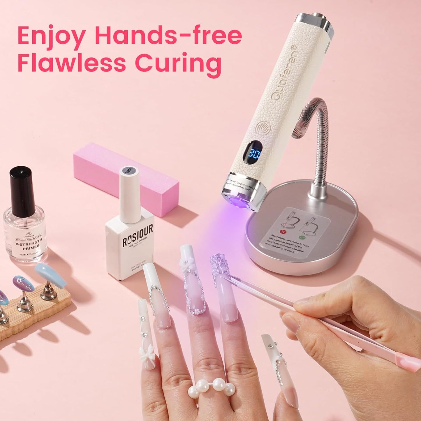 Mini Handheld UV Nail Lamp - Rechargeable Gel Curing Light with Auto Sensor & Cat Eye Magnet | White