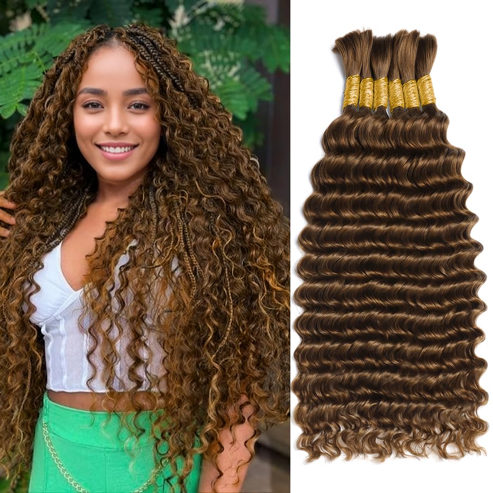 Boho Braiding Hair - 150g 20-Inch Curly Deep Wave Human Hair Bundles | 6-Pack Natural Color