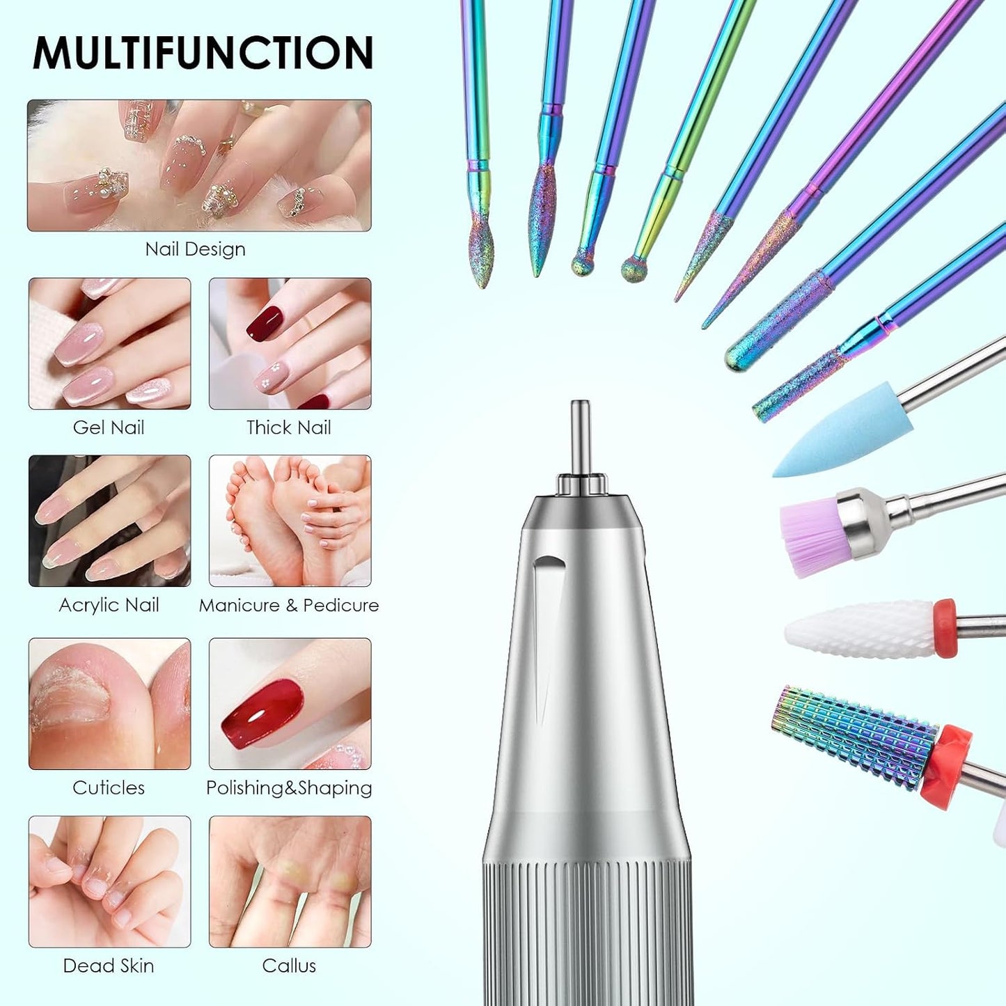 Electric Nail Drill - 40000RPM Professional E-Filer with 15 Bits | Portable Acrylic Nail File for Salon & Home Use (Blue)