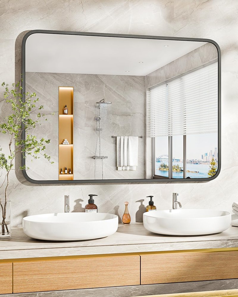 NBGV 22" x 30" Bathroom Mirror Black Bathroom Mirrors for Over Sink Modern Bathroom Vanity Mirror for Bedroom Entryway or Living, Metal Framed HD Tempered Glass Room Horizontal or Vertical