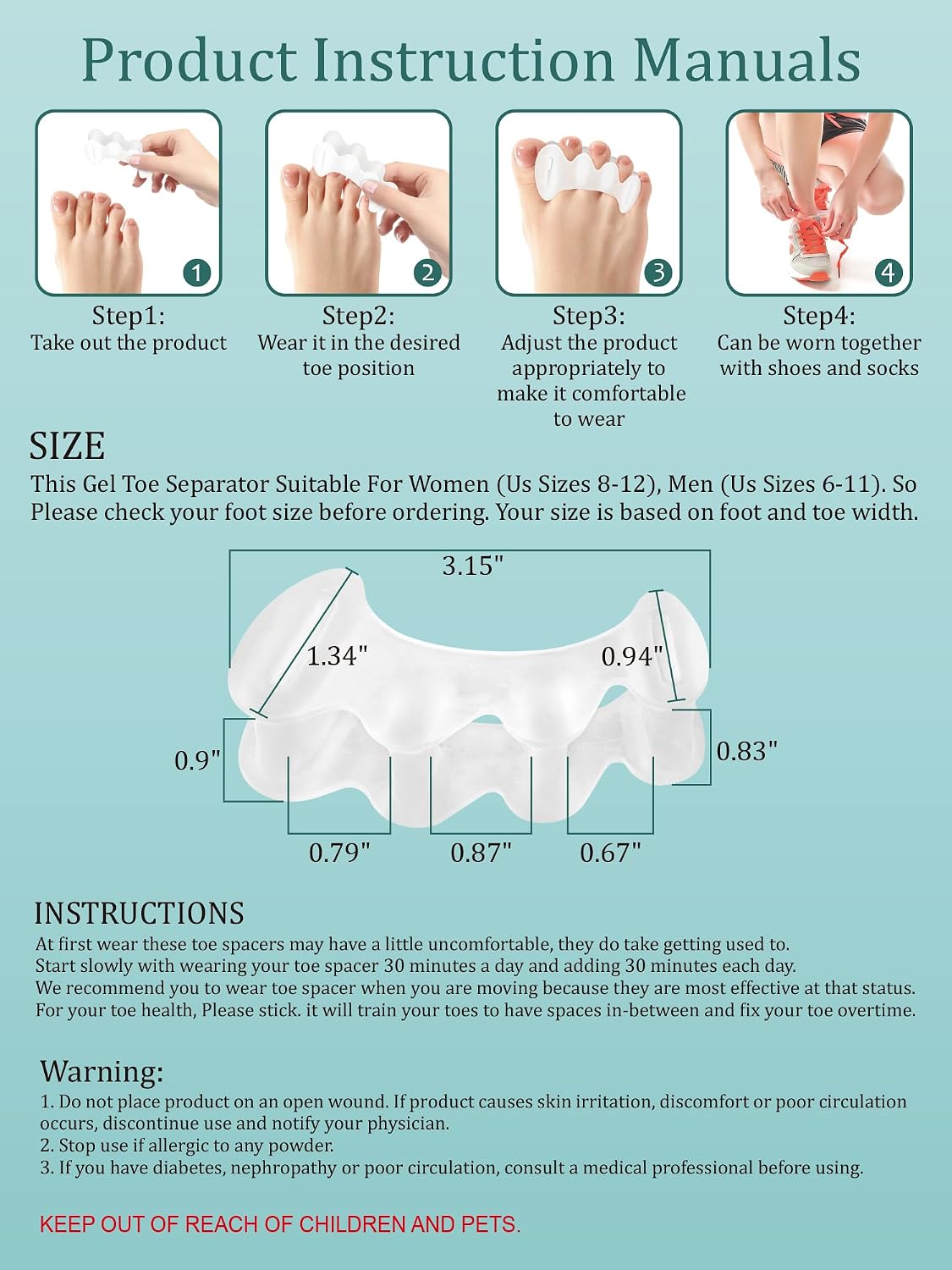 Toe Spacers Silicone Gel Separators - Soft Bunion & Hammer Toe Correctors | Clear, 2 Pairs for Foot Relief