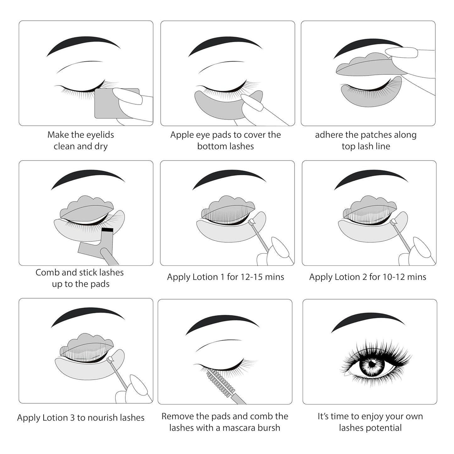 Eyelash Lift Kit - DIY Home Application for Long-Lasting Curled Lashes | 3 Complete Sets + 3 Refills