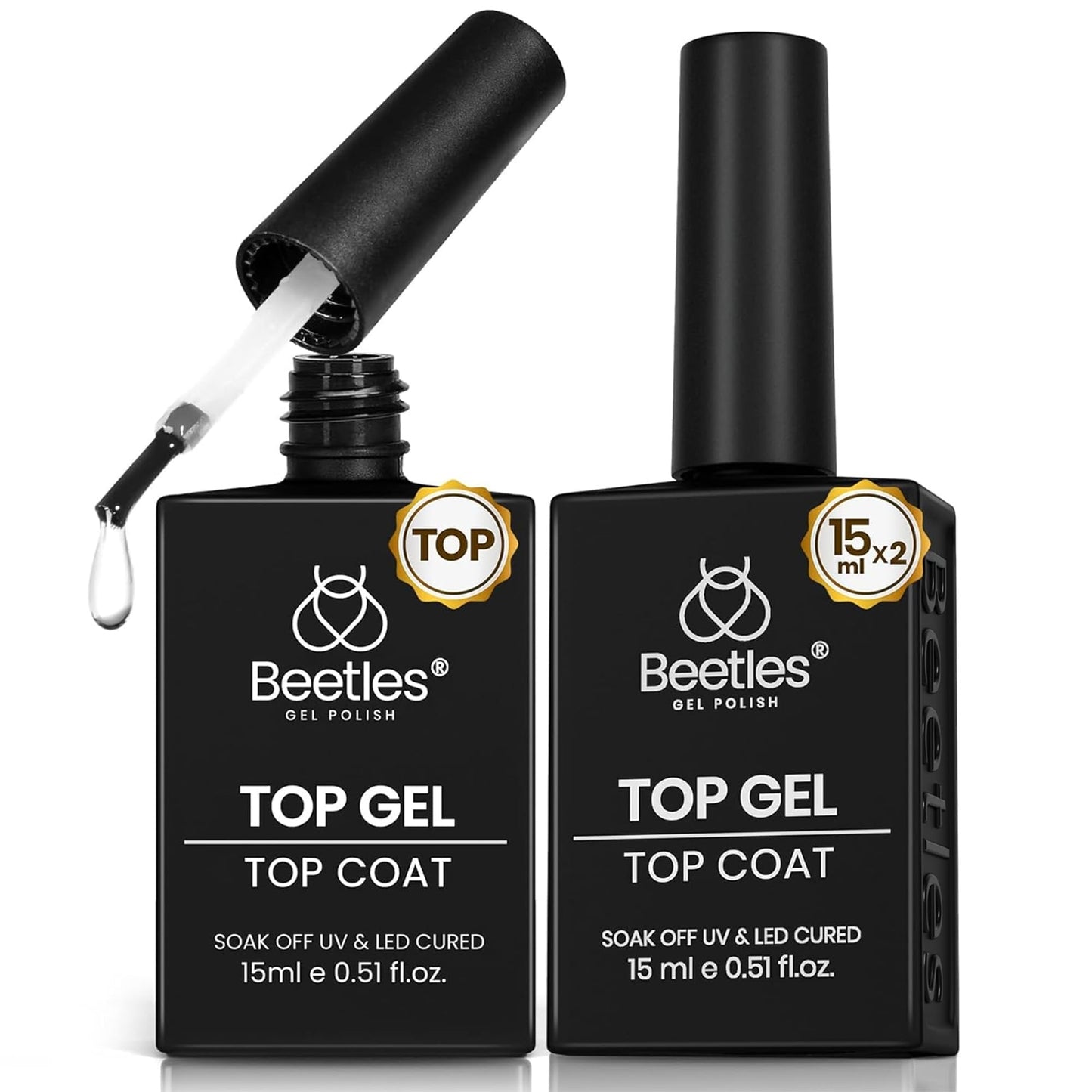 Beetles No Wipe Gel Top Coat Gel Nail Polish 2Pcs 15ml