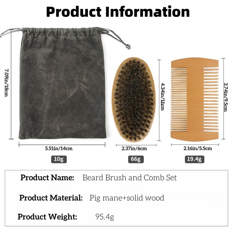viviyoo Beard Brush and Comb Set for Men Boar Bristle Beard Brush, Wooden Comb & Travel Pouch White Elephant Gifts, Christmas Stocking Stuffers for Husband Dad Boyfriend Portable Beard Grooming Kit