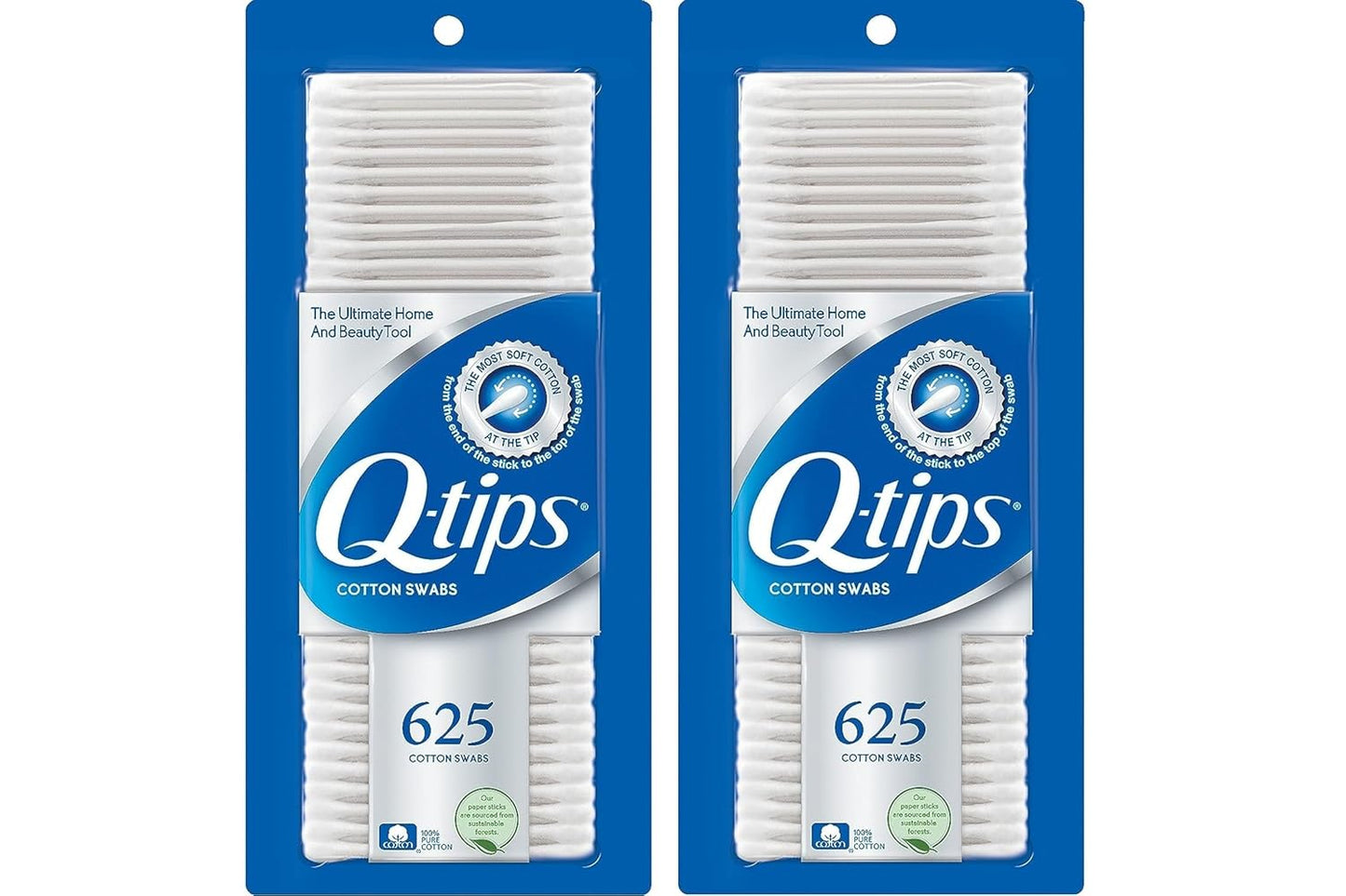 Cotton Swabs - 100% Cotton Q-Tips for Hygiene & Beauty Care | 625 Count (Pack of 2)