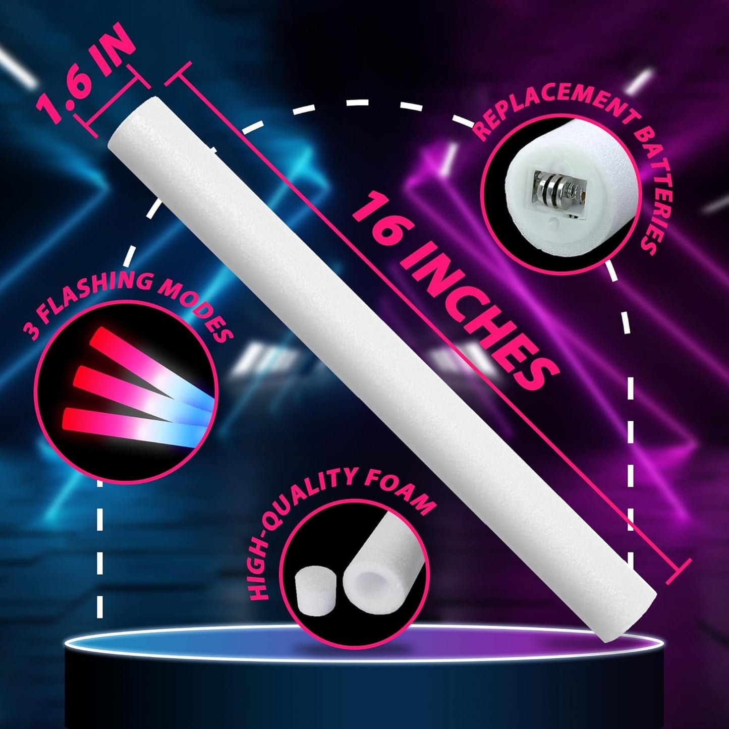 Glow Sticks - 50-Pack Foam Glow Sticks in Red, White & Blue | Perfect for Patriotic Events, Parties & Weddings