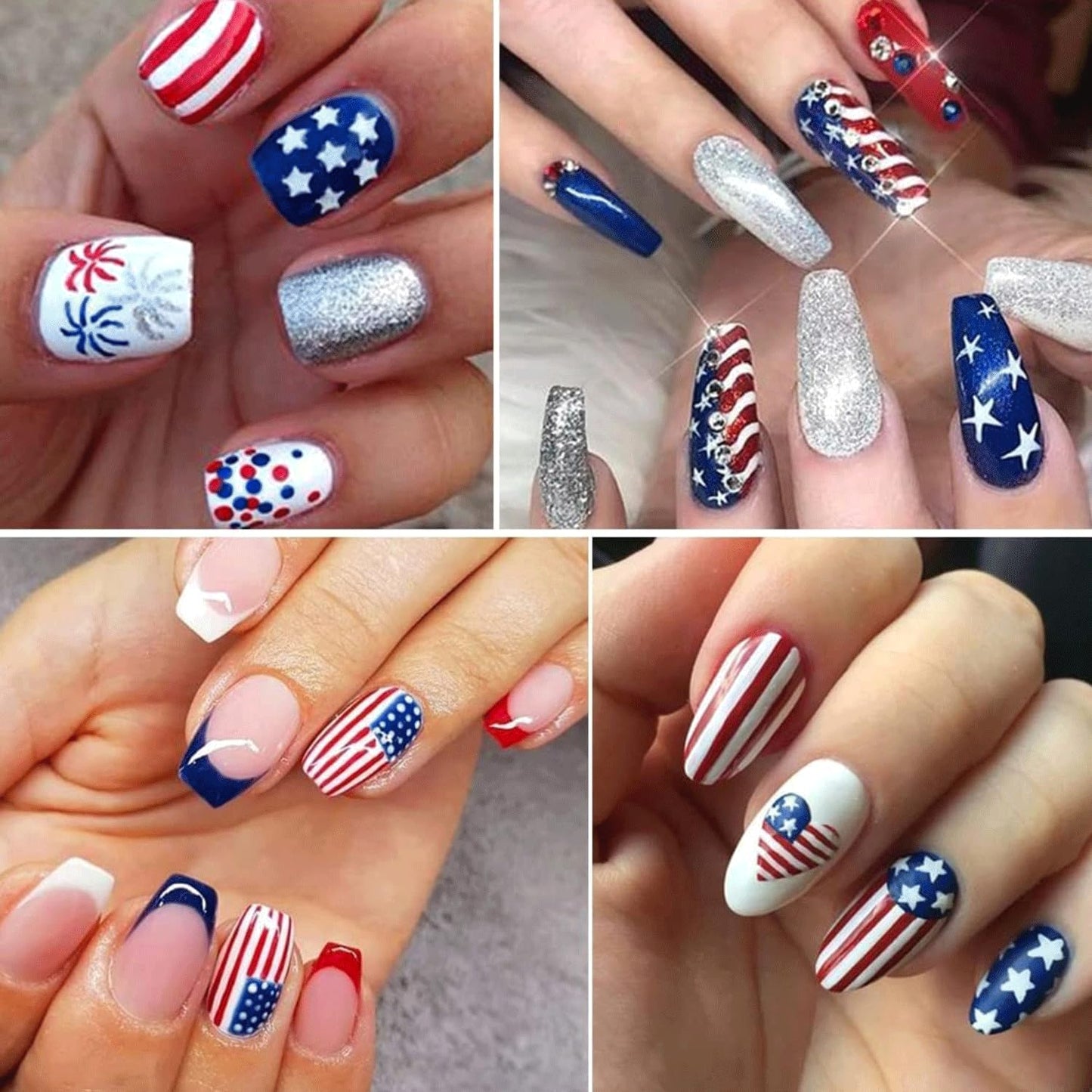 8 Sheets 4th of July Nail Stickers Red White Blue Nail Stickers for Nail Art Independence Day Nail Art Stickers 5D Embossed Nails Decals Patriotic USA Nails Design for Women Manicure Accessories