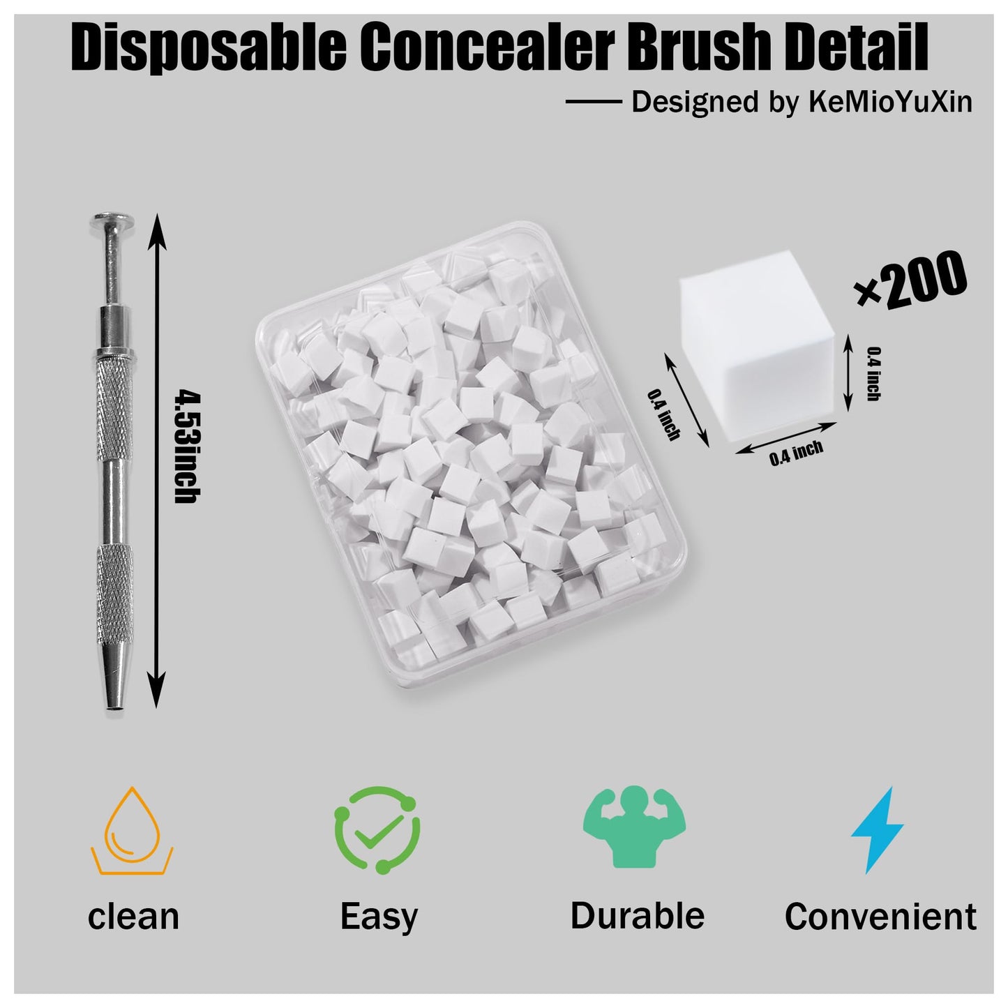 Disposable Concealer Brush - 200pcs Makeup Sponge with Grabbing Pen Brushes Under Eye for Concealing Blending and Smoothing with Liquid,Cream and Powder Cosmetic