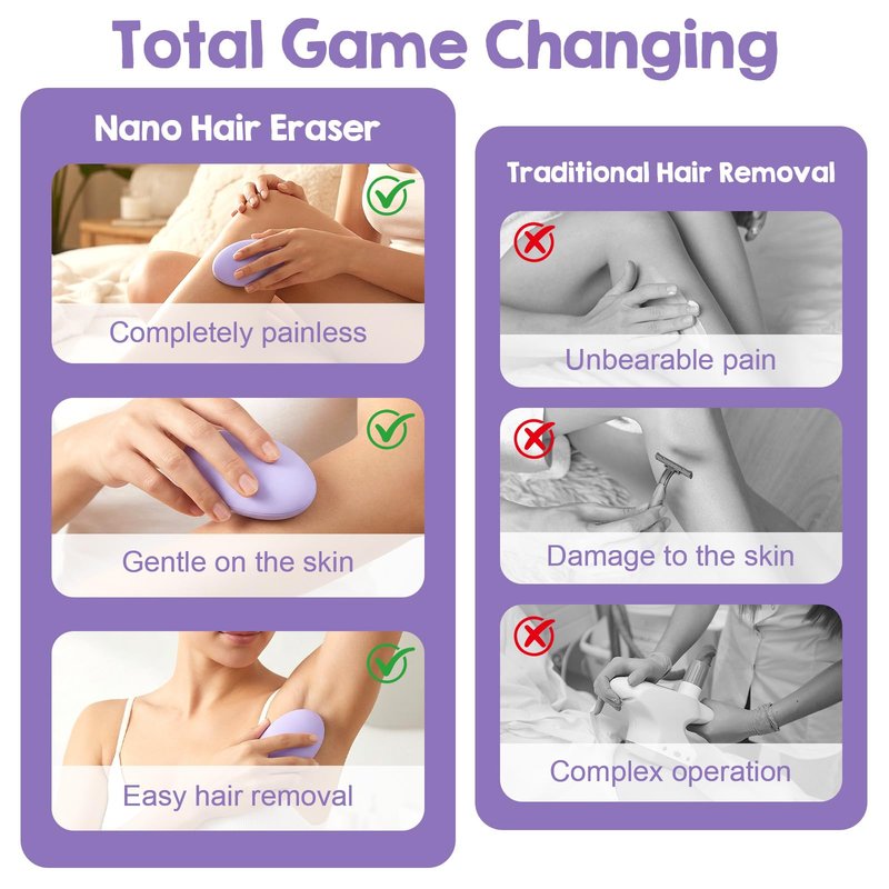Ptwola Reusable Crystal Hair Eraser Hair Remover Stone for Women Men Portable Body Shaver Device Comfort Effortless Epilator Tool for Legs Back Arms Travel Home Beauty Accessories