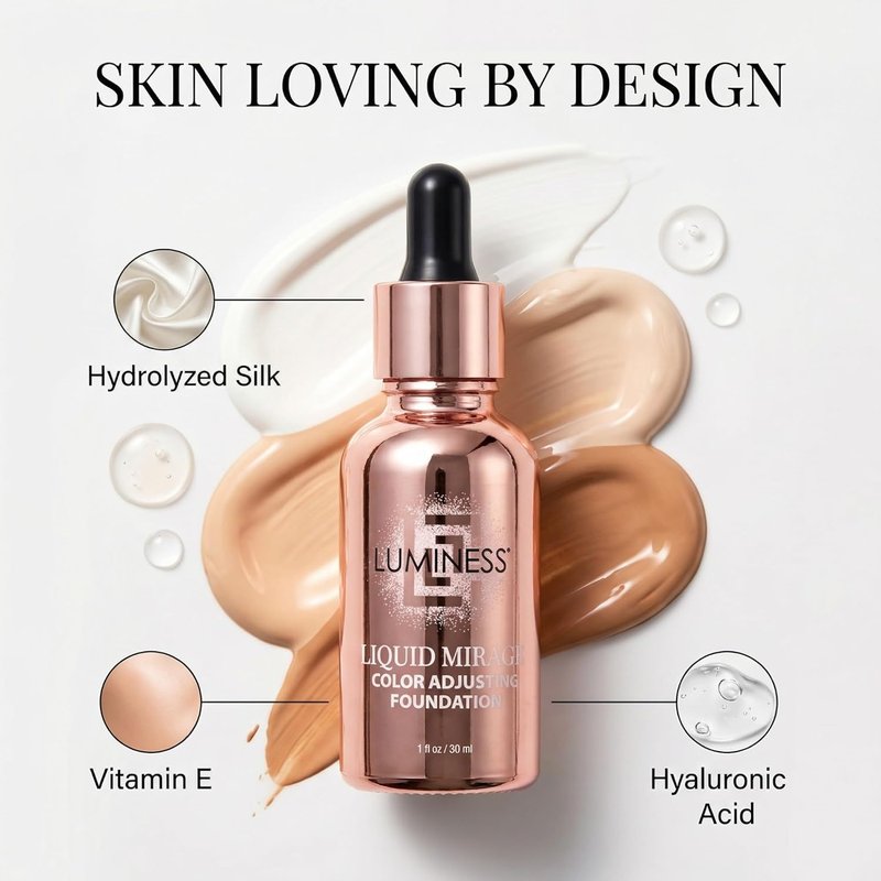 LUMINESS Liquid Mirage Color Changing Foundation - Hydrating Makeup with Hyaluronic Acid & Vitamin E | Medium Shade