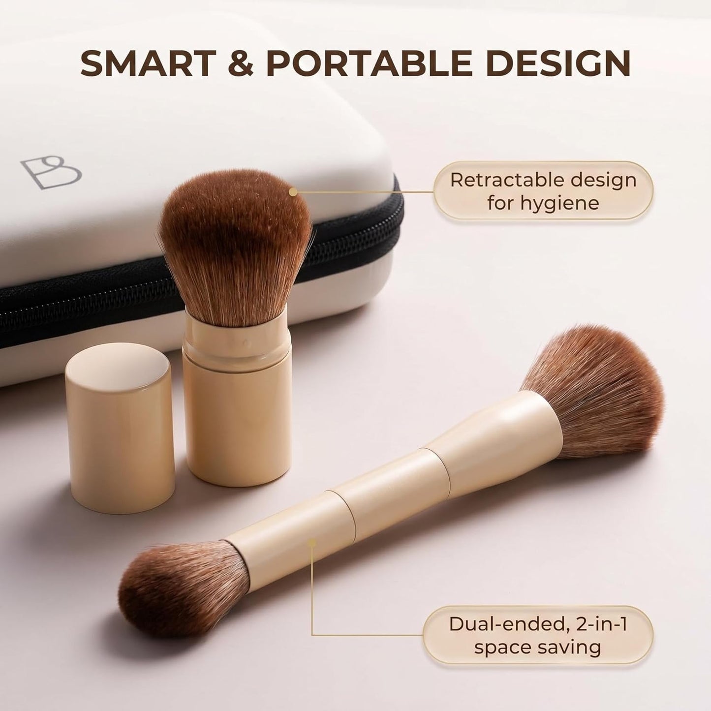 Professional Makeup Brushes Set - 20 Pcs Kabuki, Eyeshadow, Concealer, Blush & Foundation Brushes with Travel Case | Beige