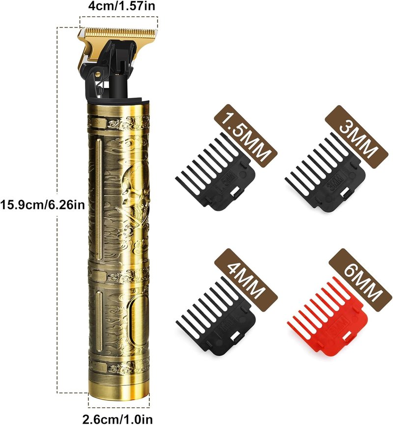 Professional Hair Trimmer for Men - Cordless Rechargeable Beard Clippers | Metal Body Grooming Kit in Bronze