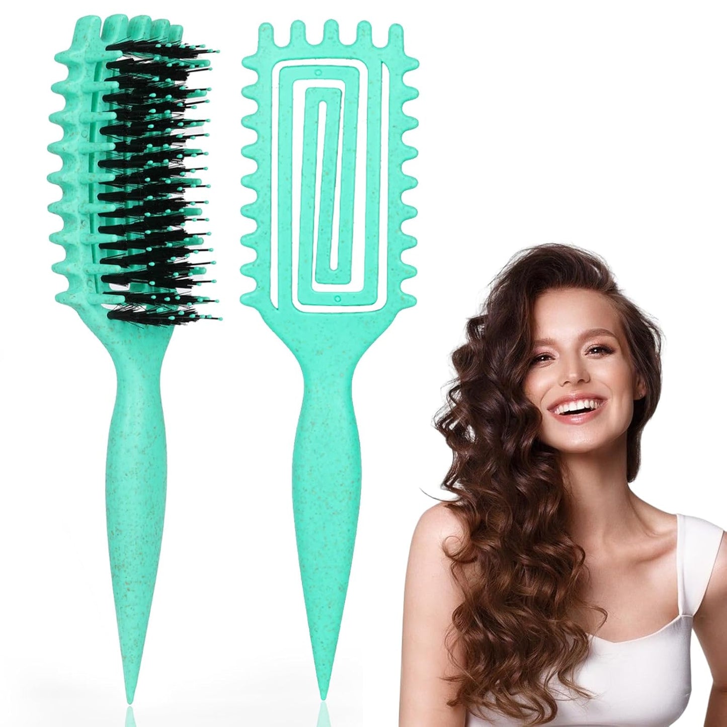 Curl Defining Brush - Curly Hair Detangling & Shaping Tool | Vented Design (Green)
