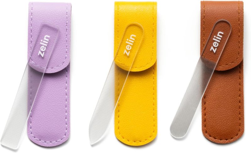 Premium Glass Nail File Set - Single-Sided Crystal Files with Leather Case | 3 Pcs for Stronger, Smoother Nails