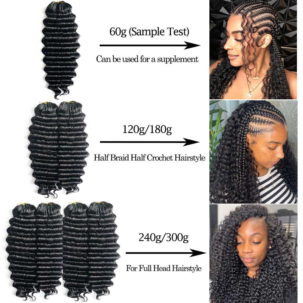 Deep Wave Curly Crochet Hair Extensions Fullness Pre-Separated Feather Crochet Real Human Hair for Women Reusable Micro Twists with String Curly Human Hair Extensions 14inch 120g
