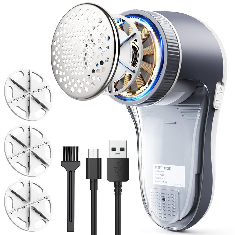 POPCHOSE Fabric Shaver, Lint Shaver for Clothing, Electric Lint Remover with 6-Leaf Blades, Sweater Defuzzer, Clothes Shaver for Couch, Furniture, Blanket, Remove Pilling, USB Rechargeable