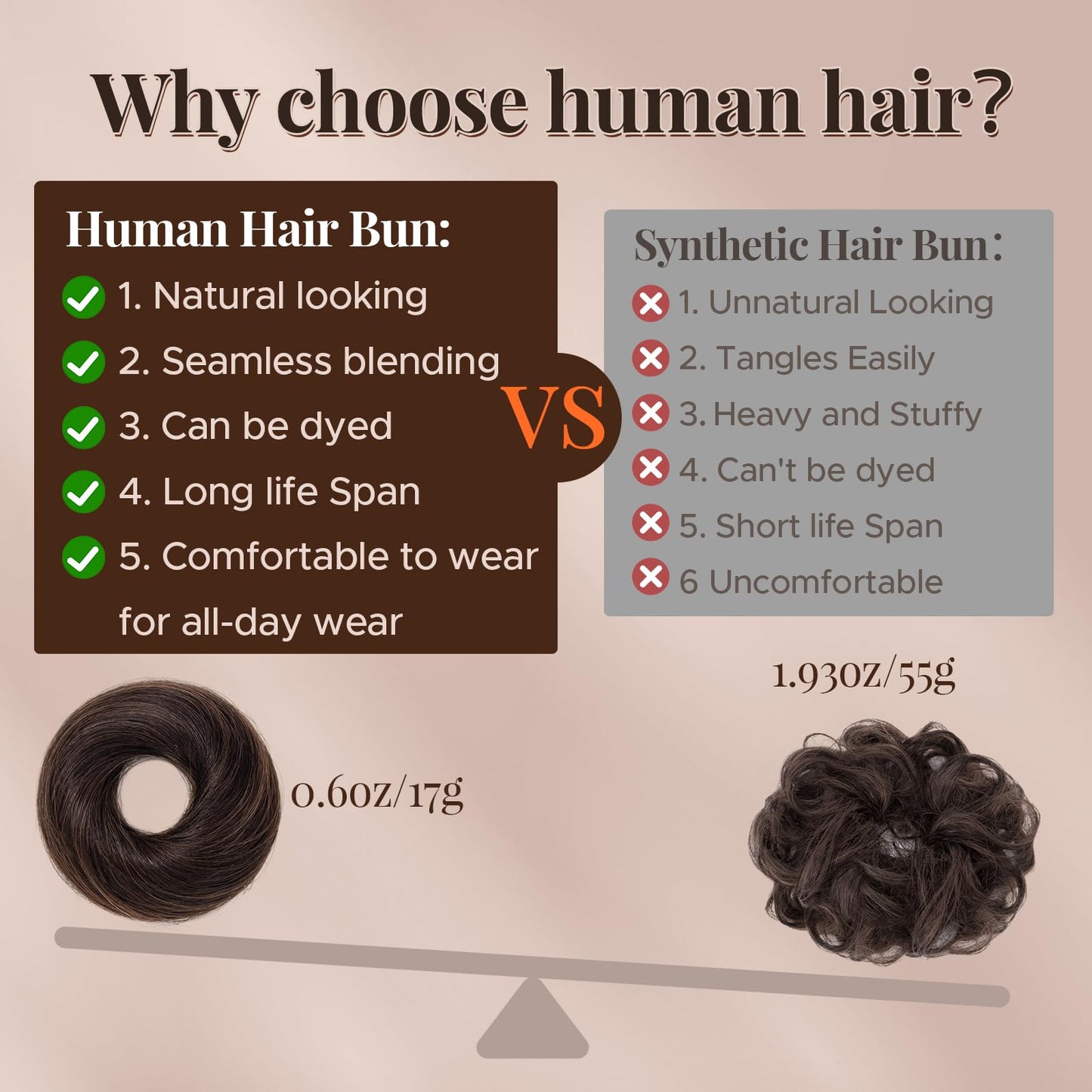 prokyvity Messy Bun Hair Piece Human Hair, Human Hair Messy Bun Hair Piece for Women,100% Real Hair Bun Wig,Invisible Light and Soft Straight-02 Dark Brown