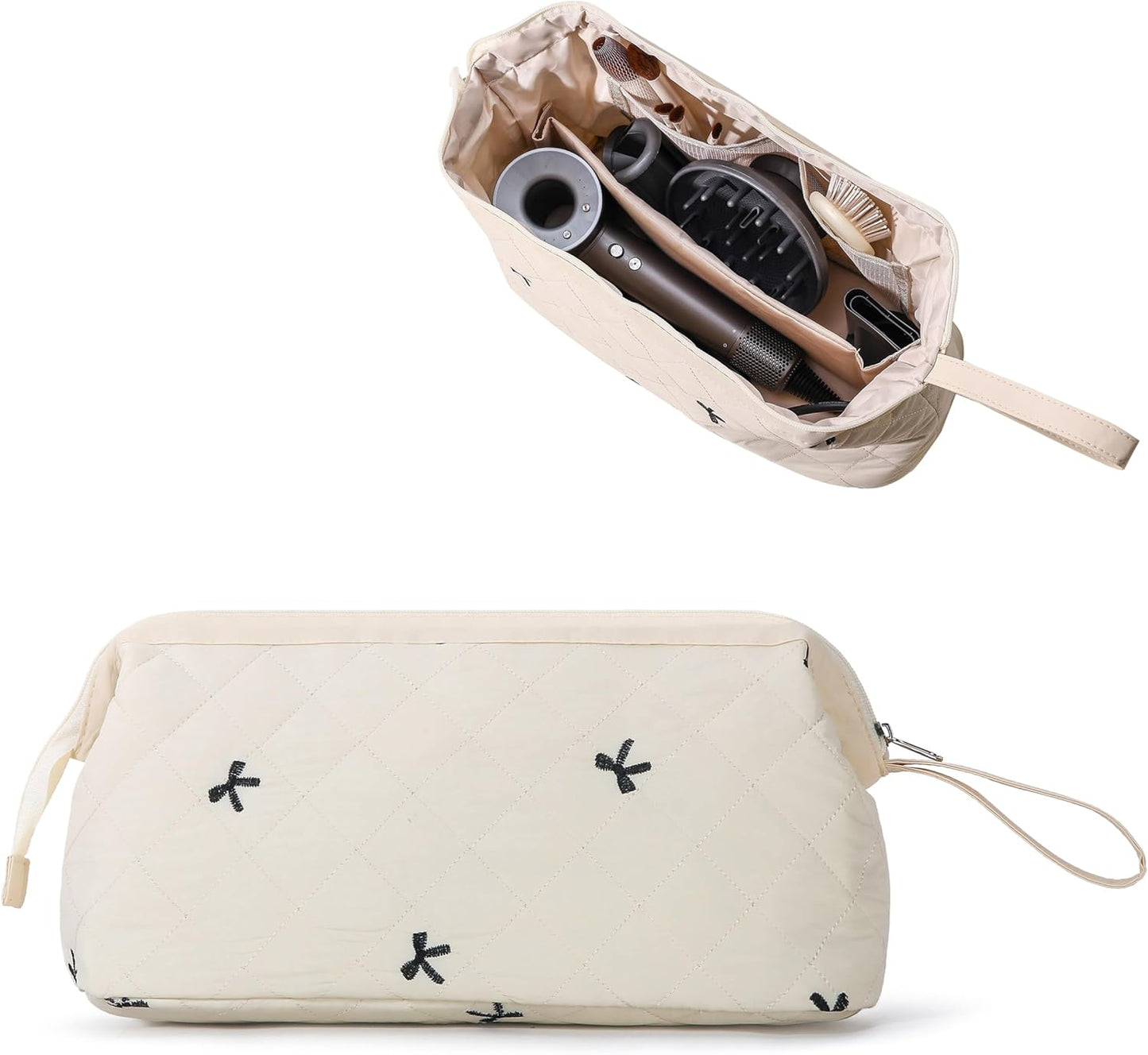 Large Quilted Hair Tools Travel Bag - Cute Dustproof Organizer for Hair Dryer & Curling Iron | Aesthetic Design