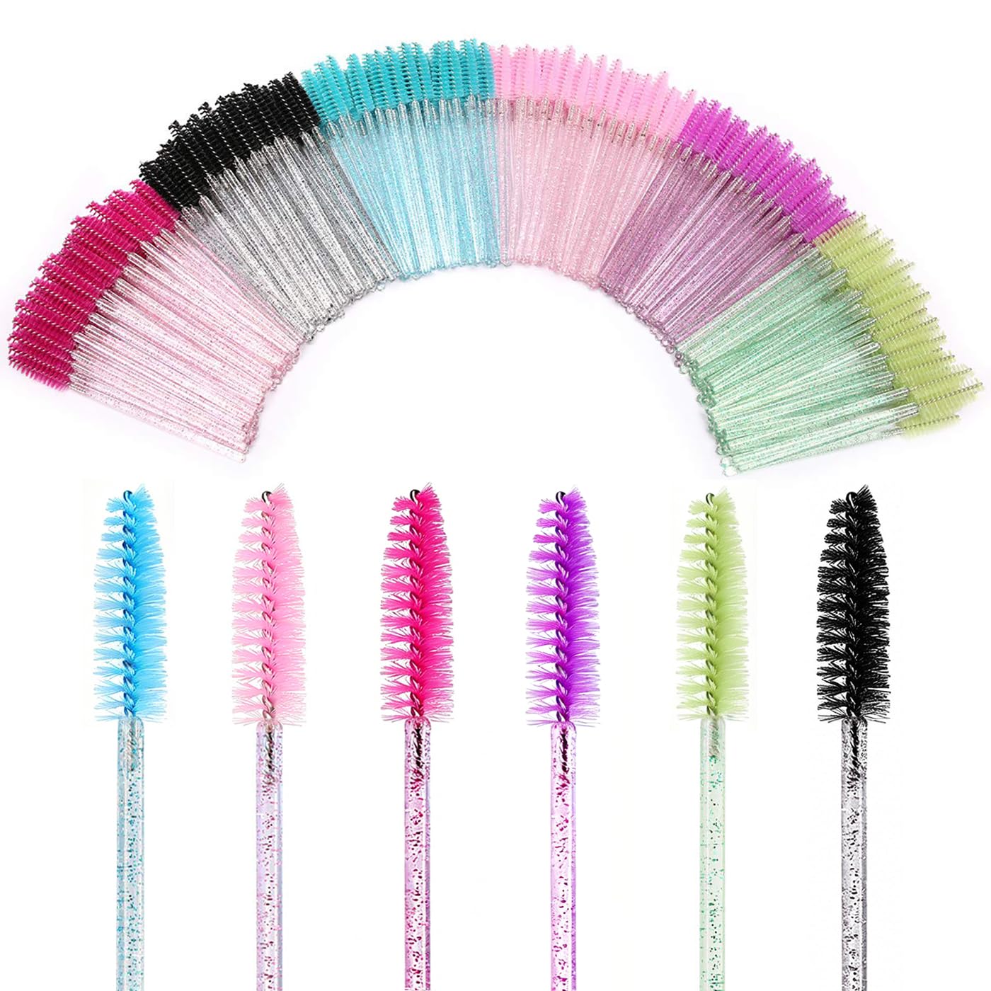 Elisel 300 PCS Disposable Mascara Brushes Crystal Eyelash Brushes Mascara Wands Applicator Eyelash Extensions Makeup Tools Eyebrow Brush (Crystal multicolor)