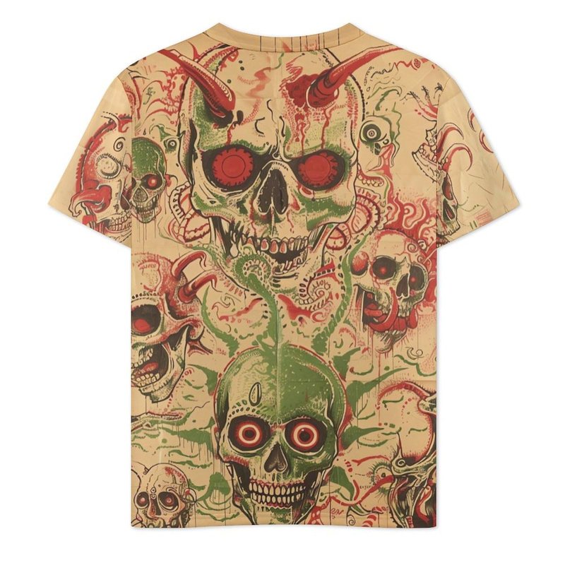 MARSVOVO V Neck T Shirts Men Short Sleeve Boy Shirts Y2k Evil Demon Skull Graphic Tees Men Gym Big and Tall Hawaiian Shirt for Men,2XL