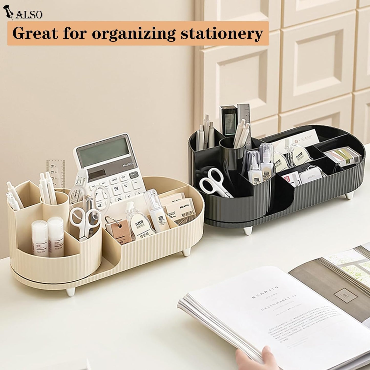 Rotating Makeup Organizer - Large Spinning Vanity Storage with Brush Holder | Black Cosmetic Display Case