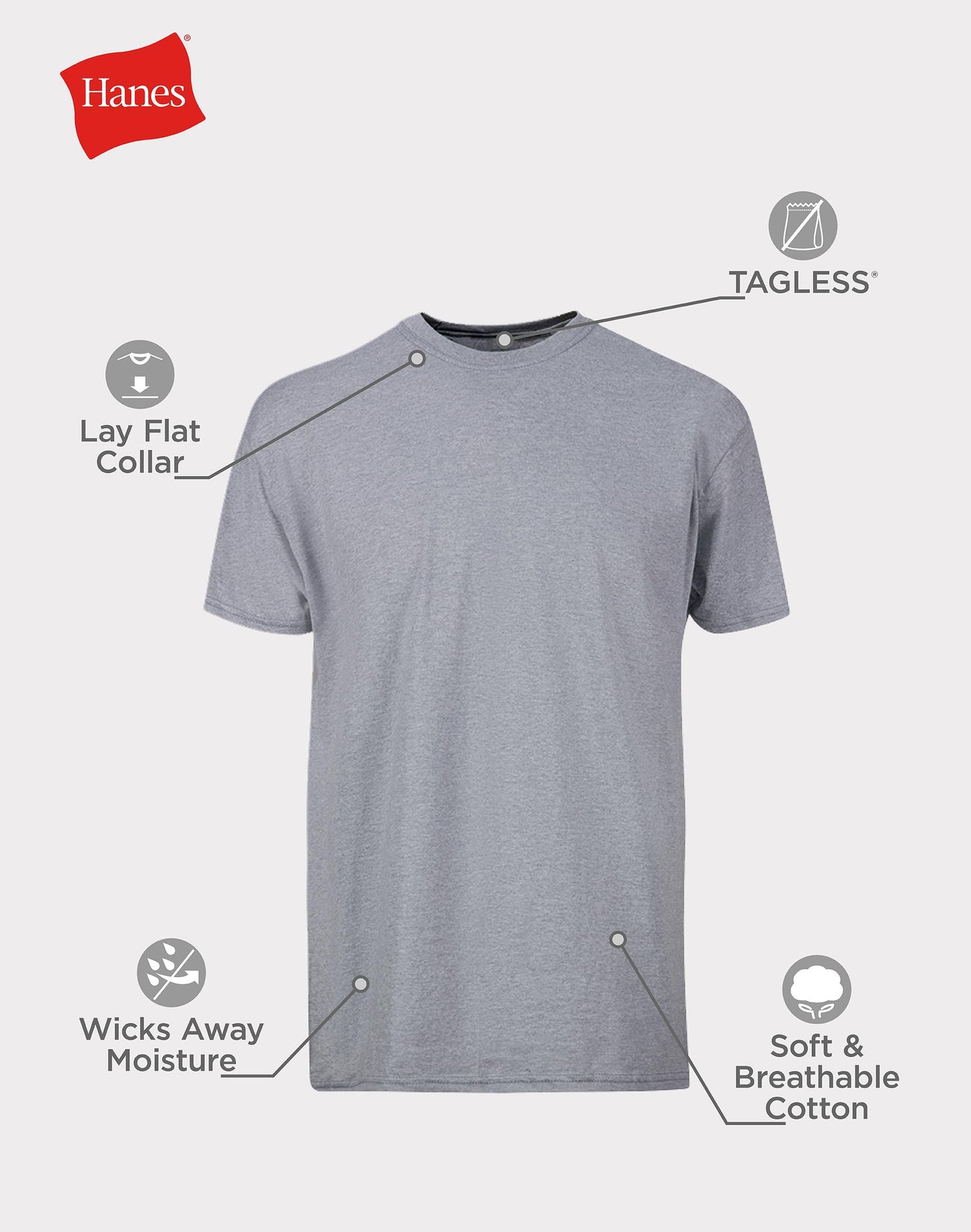 Hanes Mens Cotton, Moisture-wicking Crew Tee Undershirts, Multi-packs, Black/Grey/Blue Assorted - 6 Pack, X-Large US
