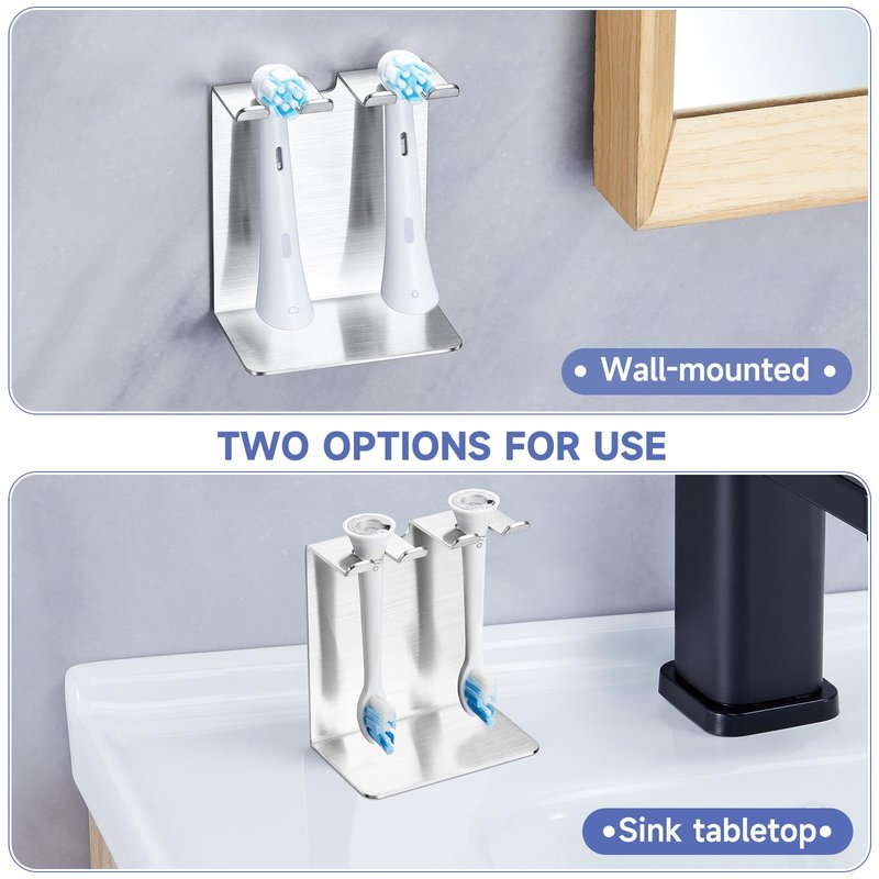 Electric Toothbrush Head Holder, Oukimly Toothbrush Holder Wall Mounted or Desktop, Metal Tooth Brush Holder, Shower Brush Head Holder, Electric Toothbrush Holder for Bathroom (Silver, Small)