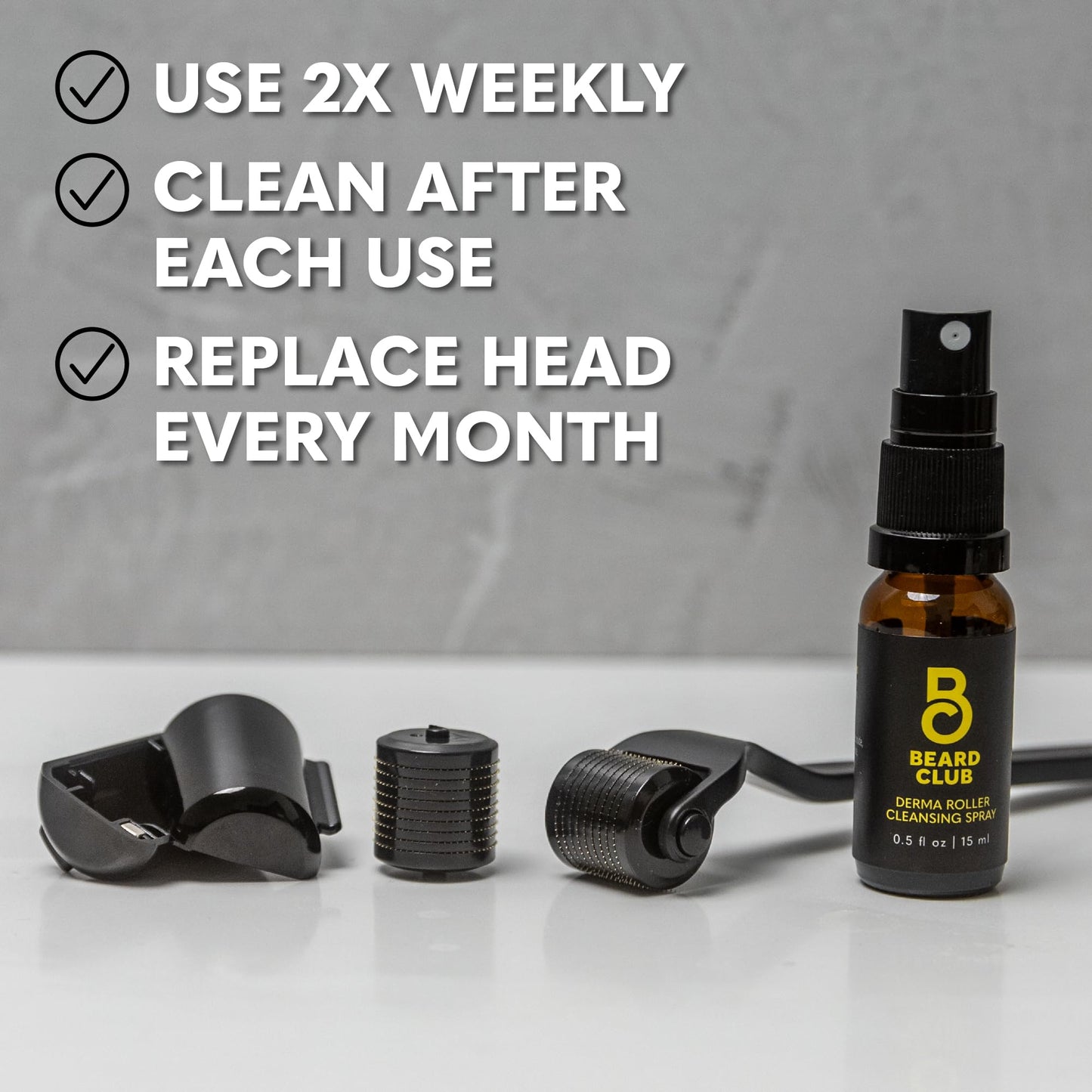 Beard Club Premium Derma Roller & Biotin Beard Growth Vitamin Spray - Microneedle Roller for Men and Women with 540 Titanium Microneedles - Beard Roller & Beard Oil for Face, Body and Scalp