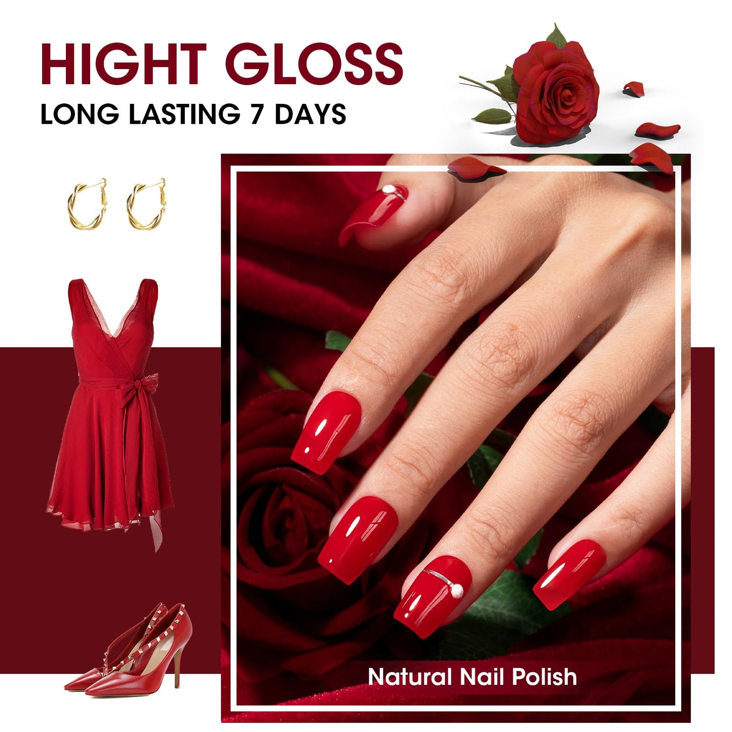 GELLEN Dark Red Nail Polish Set Fall Winter, No Light Needed, HEMA Free