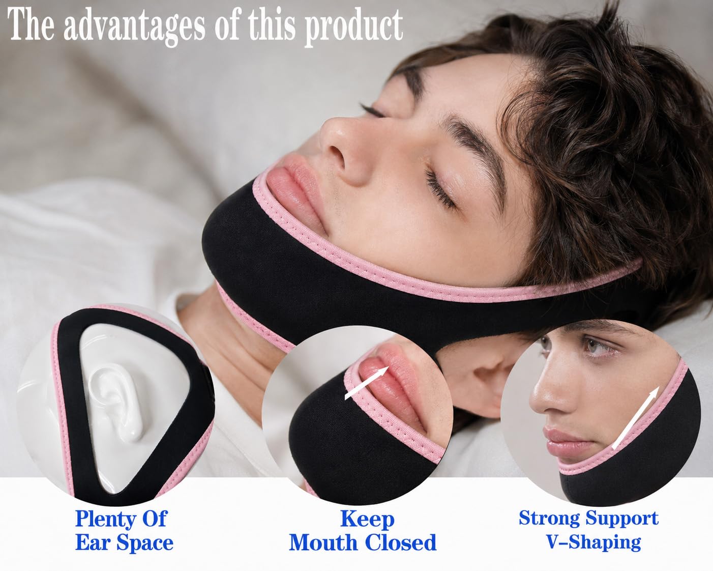 Anti Snoring Chin Strap, Chin Strap for Sleeping, Premium Airflow Jaw Strap, Stop Snoring Chin Strap, Snoring Solution for Men and Women, Breathable Chin Strap, Snoring Chin Strap (Pink)