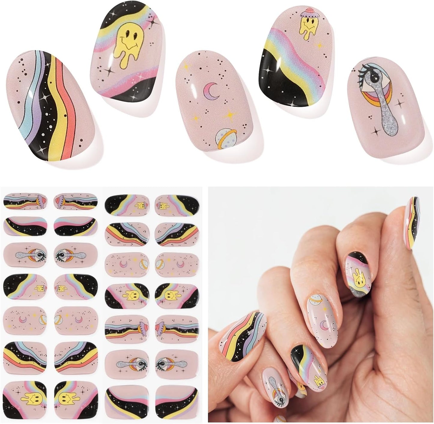 Gel Nail Strips - Semi-Cured UV Nail Stickers for Long-Lasting Manicure | 28 Pcs Light Blue