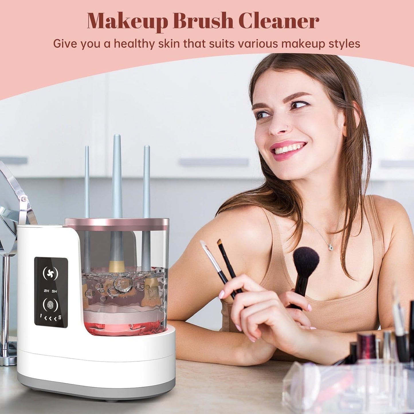 Electric Makeup Brush Cleaner Machine - Portable Automatic USB Tool for All Sizes | White