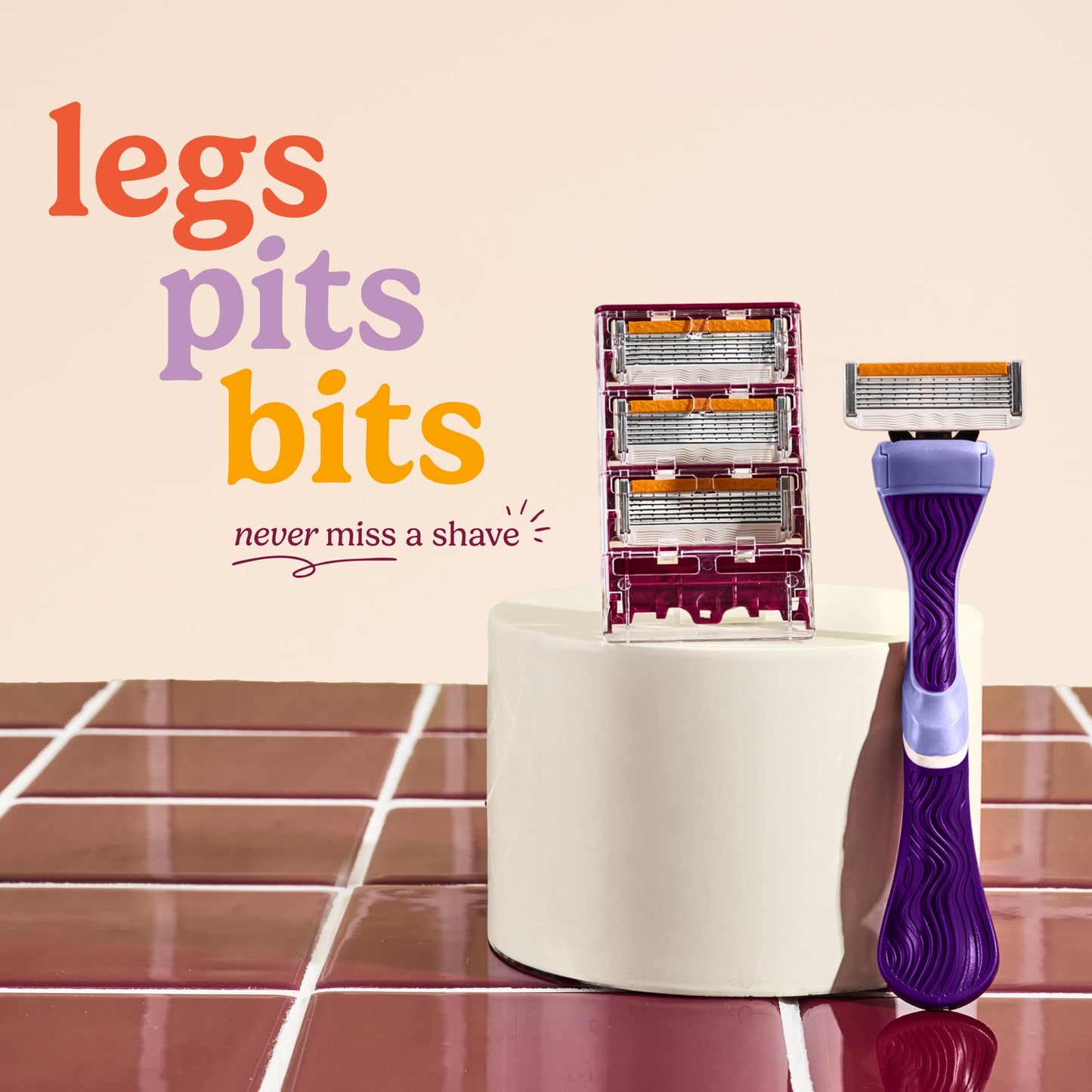 Dollar Shave Club for Women | 1 Purple Wavy Grip Handle, 4 Razor Refills, 1 Shower Hanger | Razors for Women, Womens Razors for Shaving
