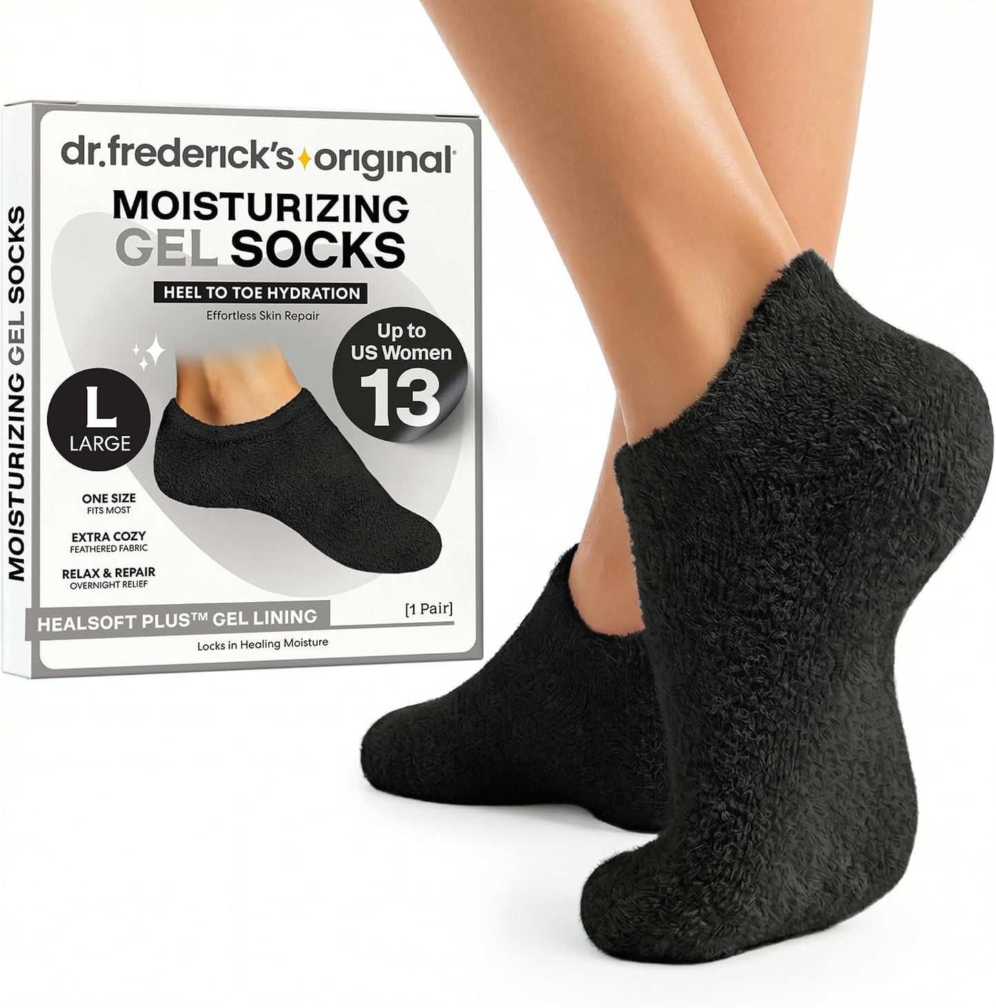 Moisturizing Gel Socks for Men & Women - Dry Feet & Cracked Heel Treatment | Full Foot Gel Lining with Mango Butter, Shea Butter, Jojoba & Coconut Oil (Large - Obsidian Oasis)