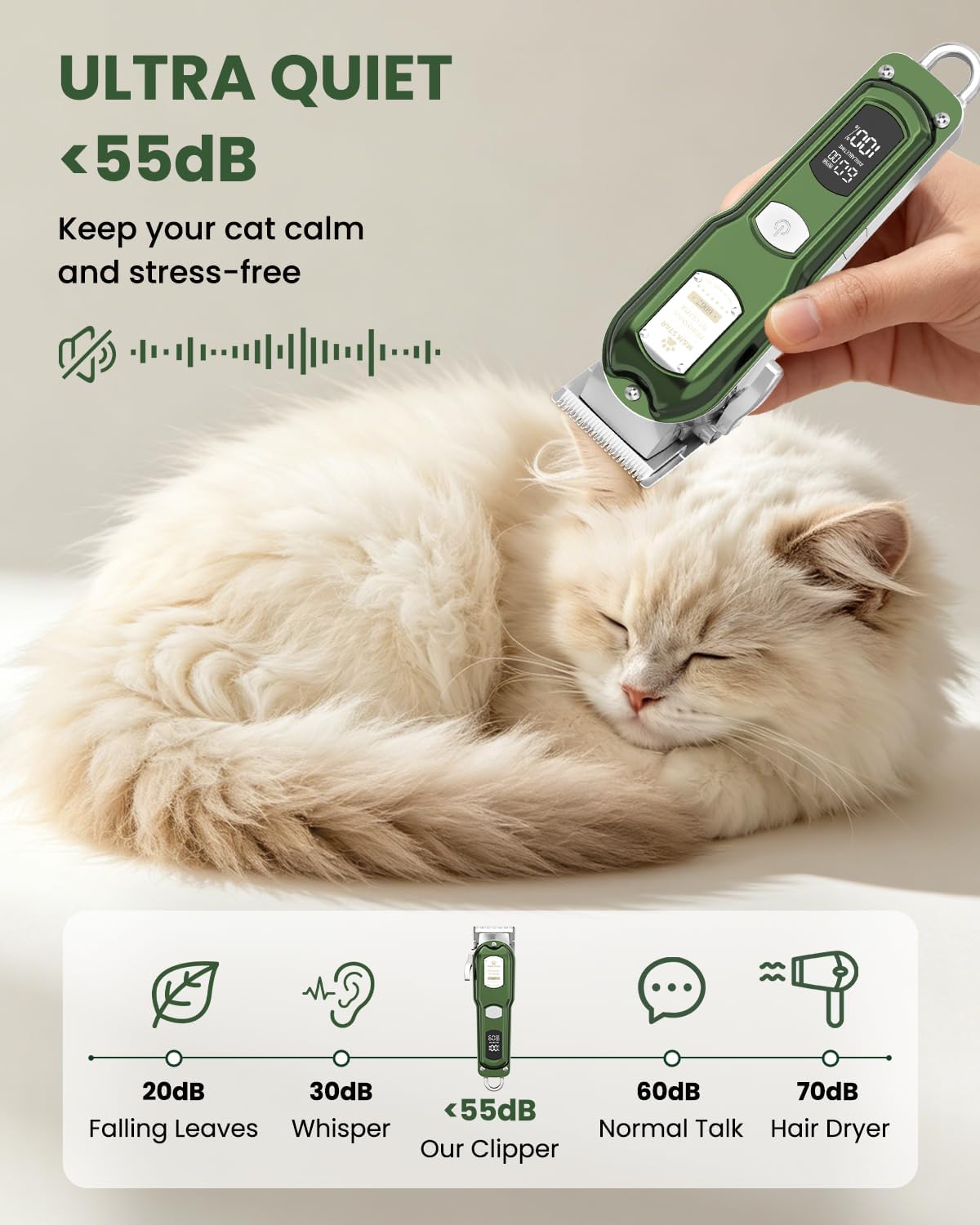 Cat Clippers for Matted Hair - 3-Speed Quiet Cordless Shaver | All-Metal Body Grooming Kit for Long Haired Cats & Dogs