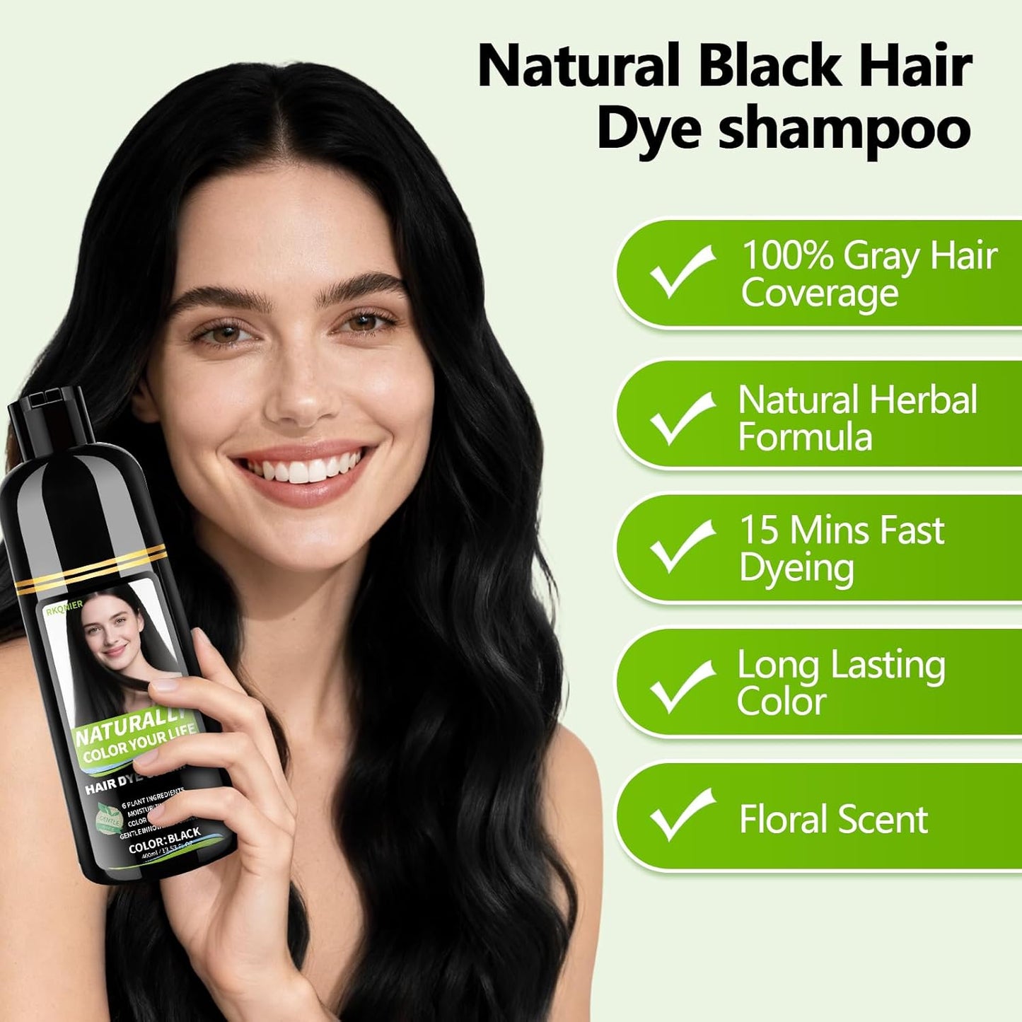 Black Hair Dye Shampoo - 10 Min Gray Coverage | 3-in-1 Semi-Permanent Color with Herbal Ingredients