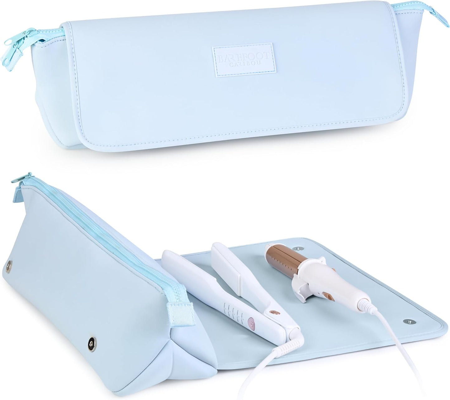 BAREFOOT CARIBOU Travel Hair Tools Bag & Heat Resistant Mat - 2-in-1 Organizer for Flat Irons & Curling Irons (Black)