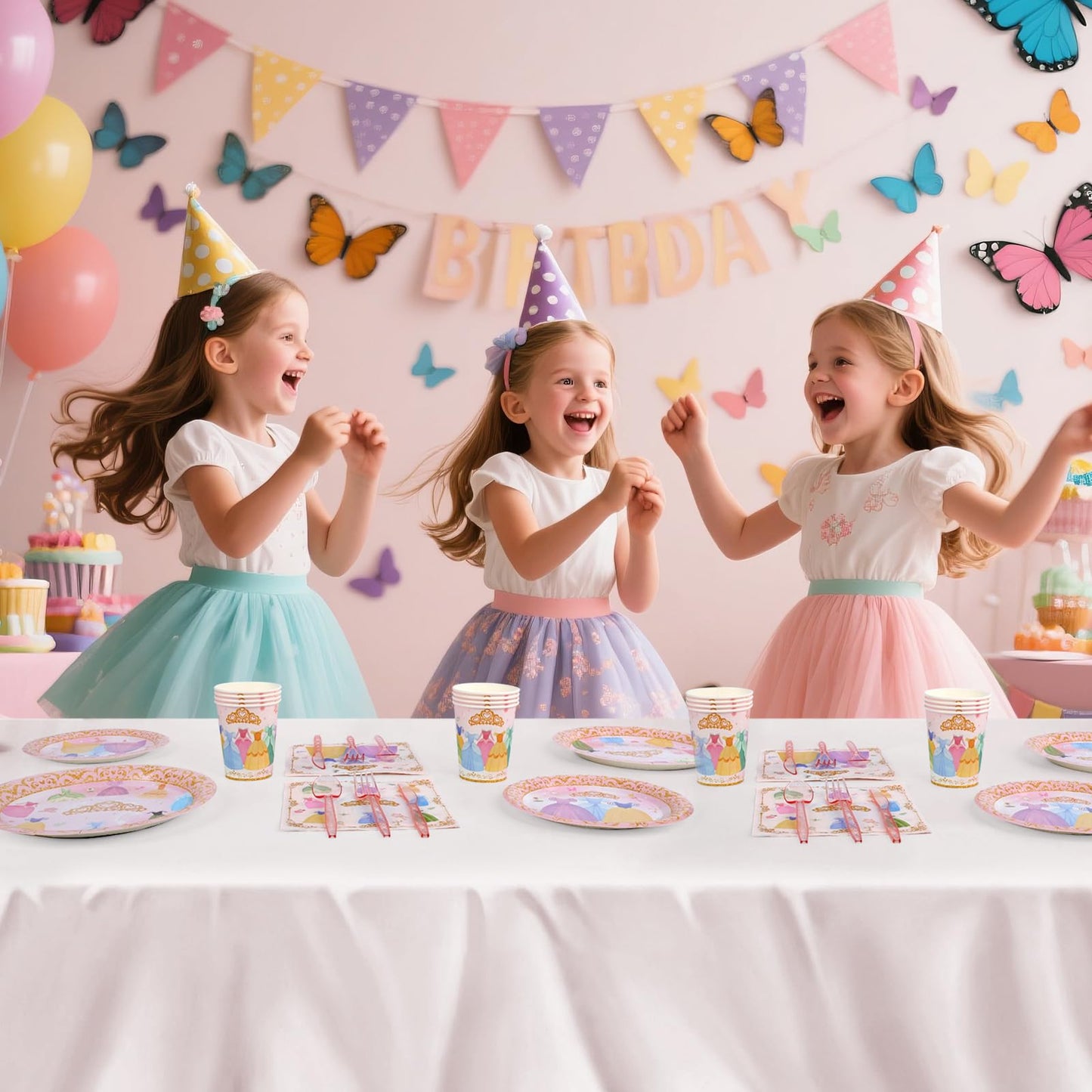Zizzy Zuzim 175Pcs Princess Paper Plates Napkins, Princess Themed Birthday Party Decorations Pink Party Supplies Disposable Dinnerware Set Plate, Utensils, Cup, Napkin, Tableware Set, Serve 25 Guests