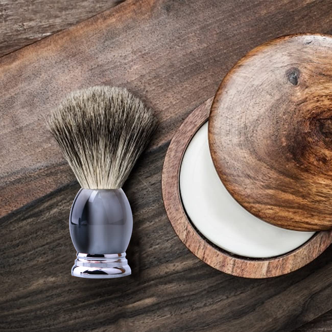 Grandslam Luxury Badger Shaving Brush Handmade Pure Badger Hair Brush with Gray Resin Handle Heavy Alloy Base + Badger Bristle