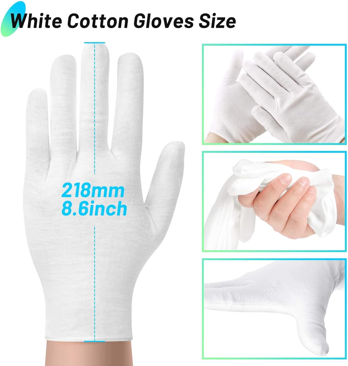 Cotton Gloves for Dry Hands - 20 Pairs Large White Gloves for Moisturizing & Inspection