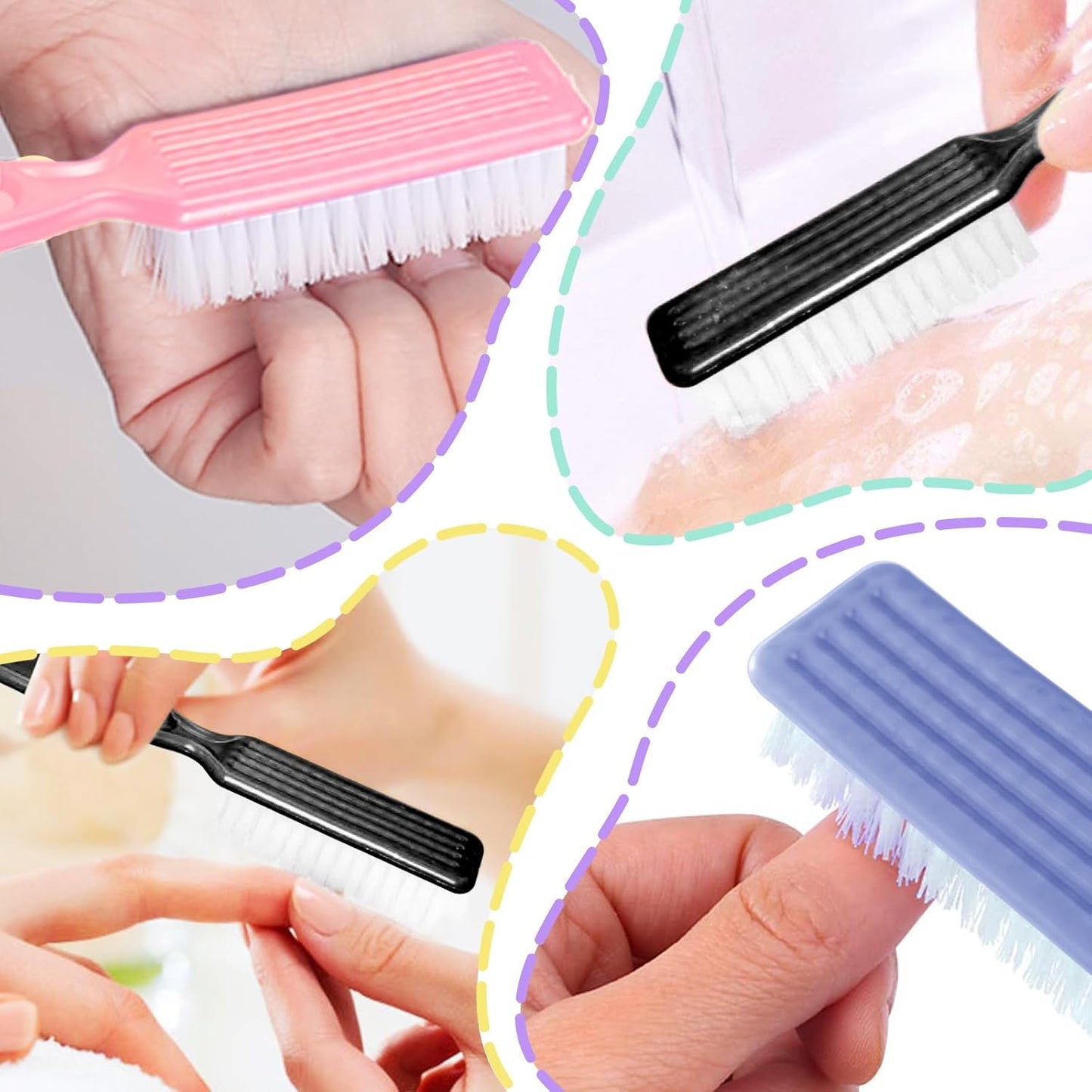Nail Brush Set - 8 PCS Manicure & Pedicure Cleaning Tools | Ergonomic Handle & Scrubber Brushes